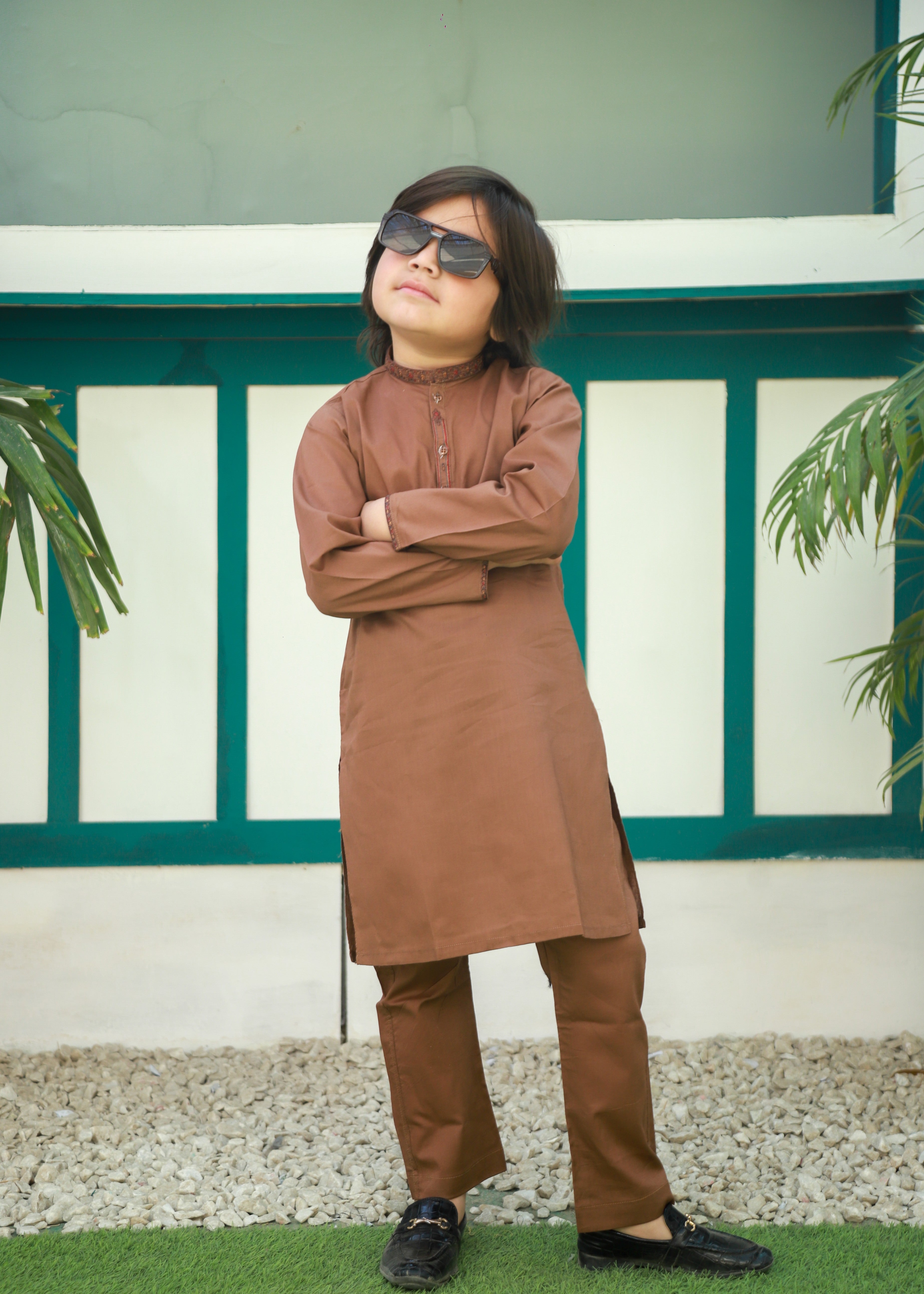 cotton Kurta Set in Camel brown