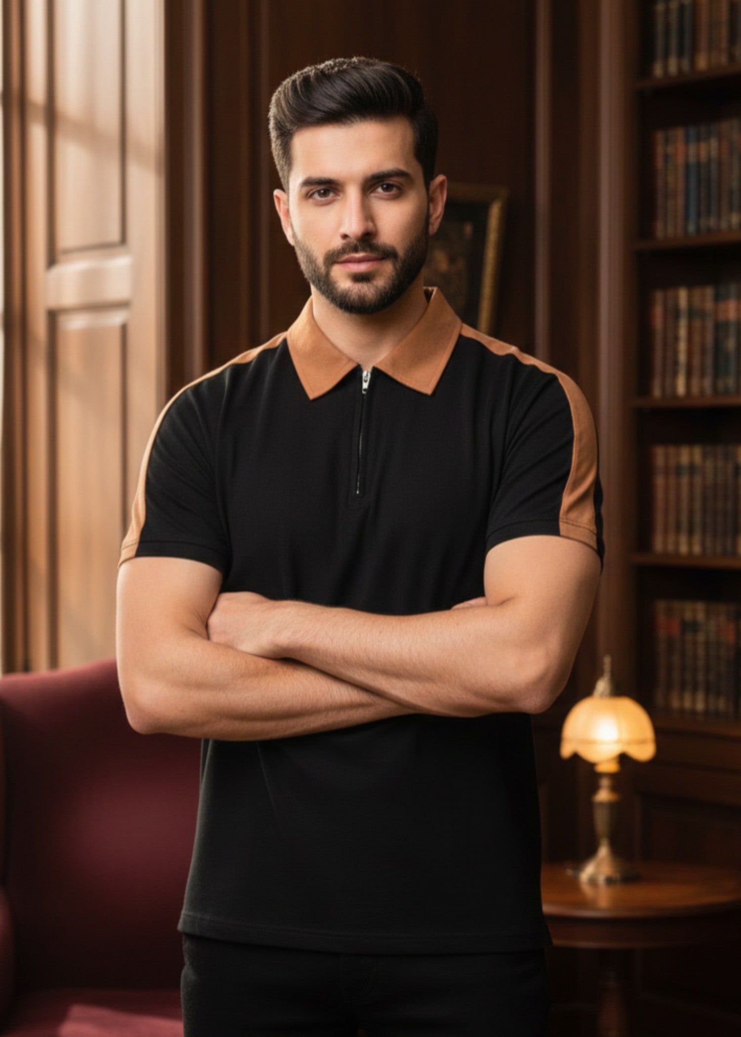cotton pique Polo Shirt in Black by Global Wear