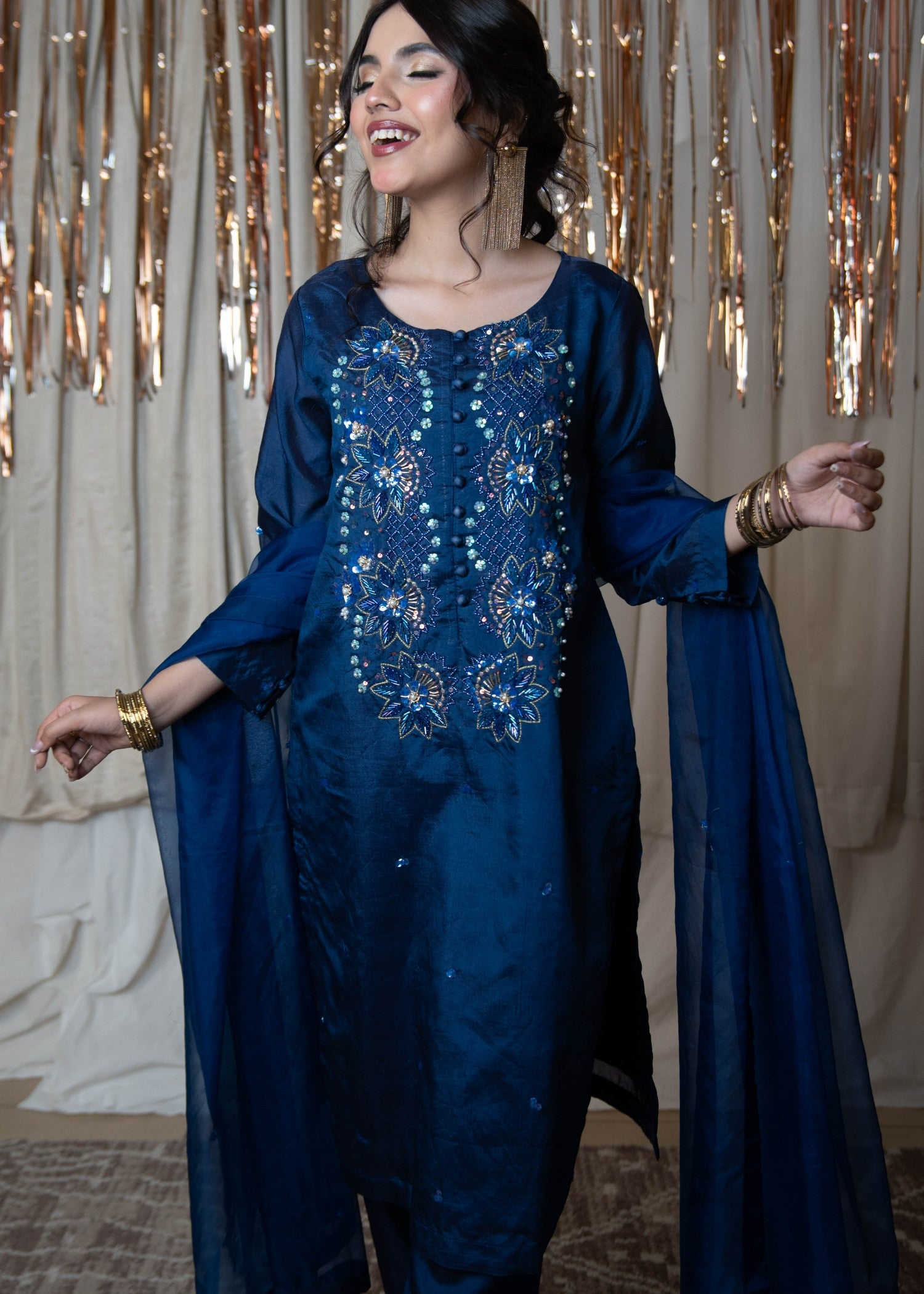 pure silk Kurta Set in Midnight blue