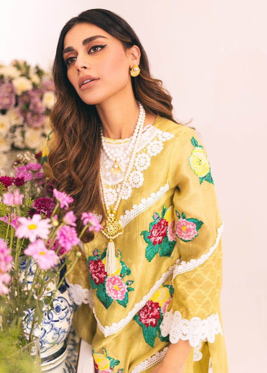 khaddi net Kurta Set in Key lime