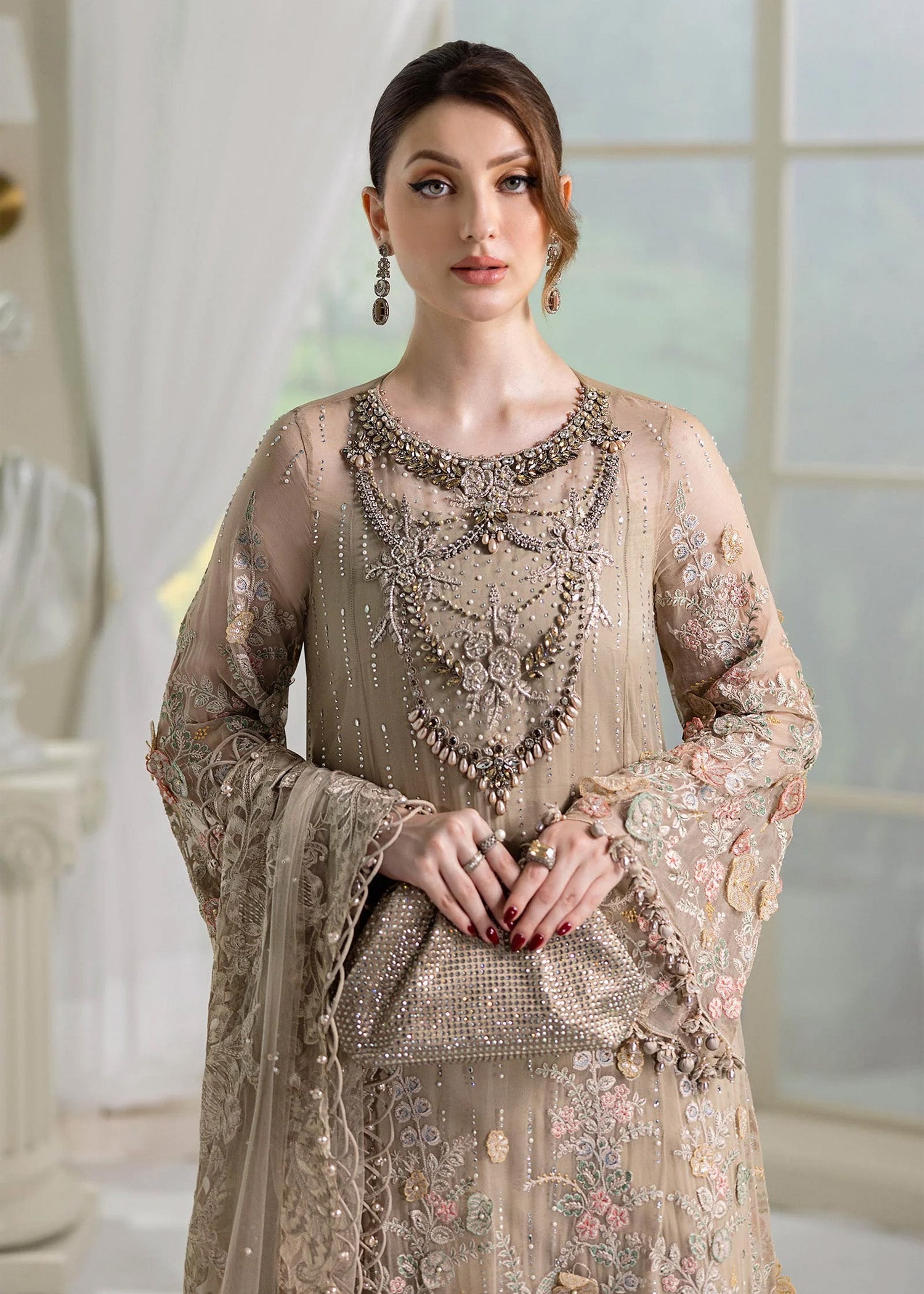 organza Unstitched in Beige