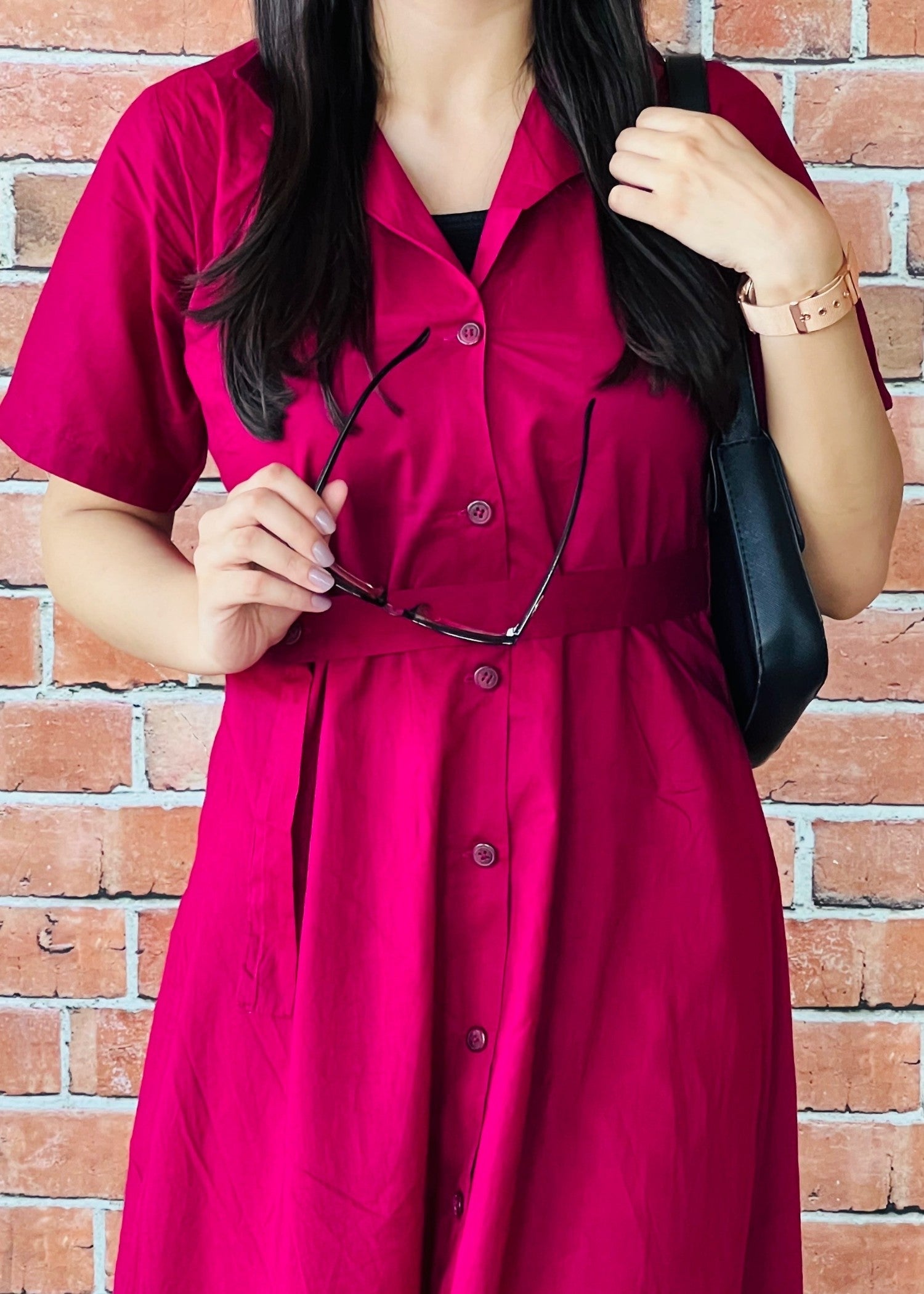 cotton Dress in Deep pink