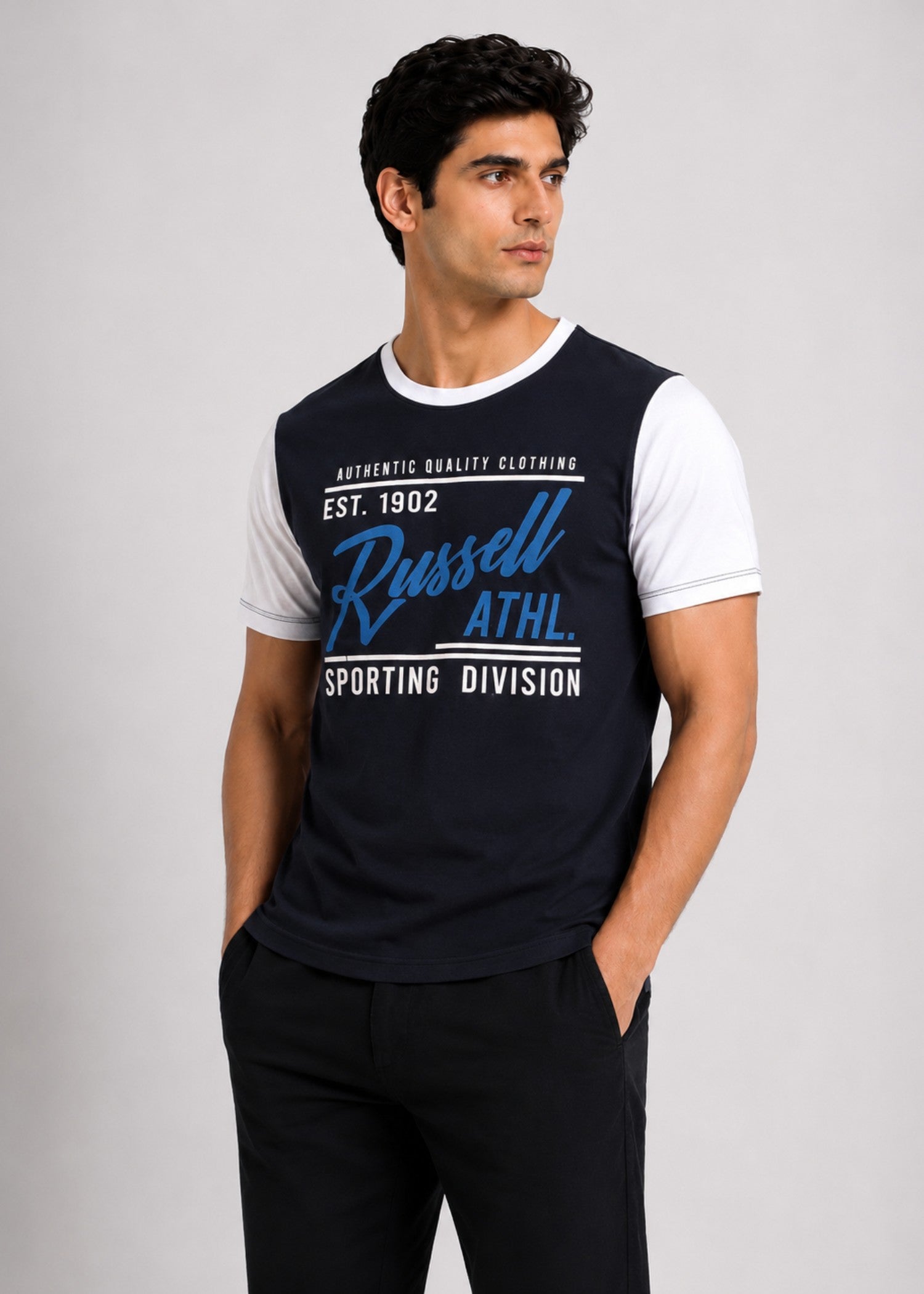 cotton T Shirt in Dark blue, white