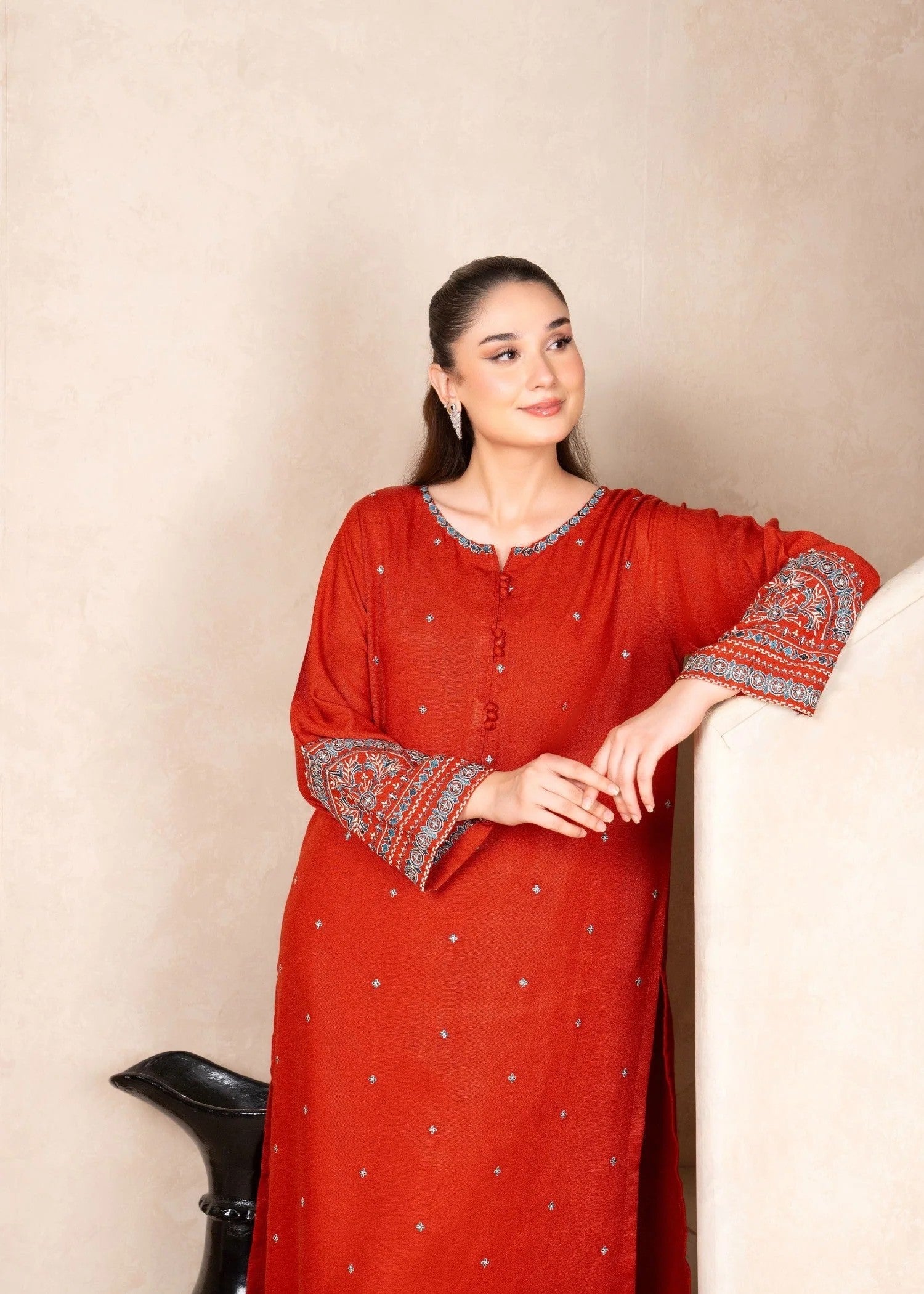 karandi Kurta Set in Rust orange