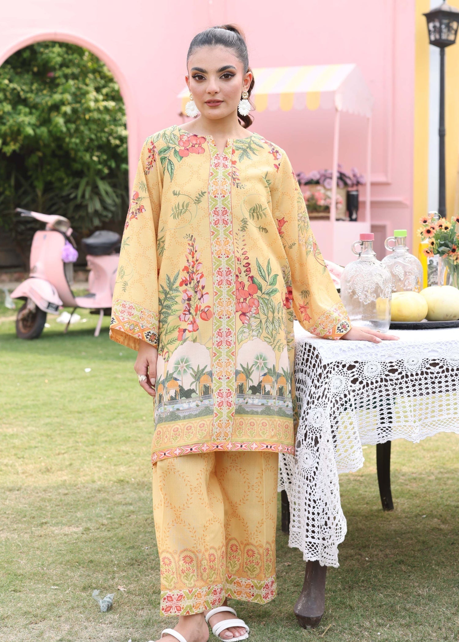 poly lawn Co Ord Sets in Mari gold