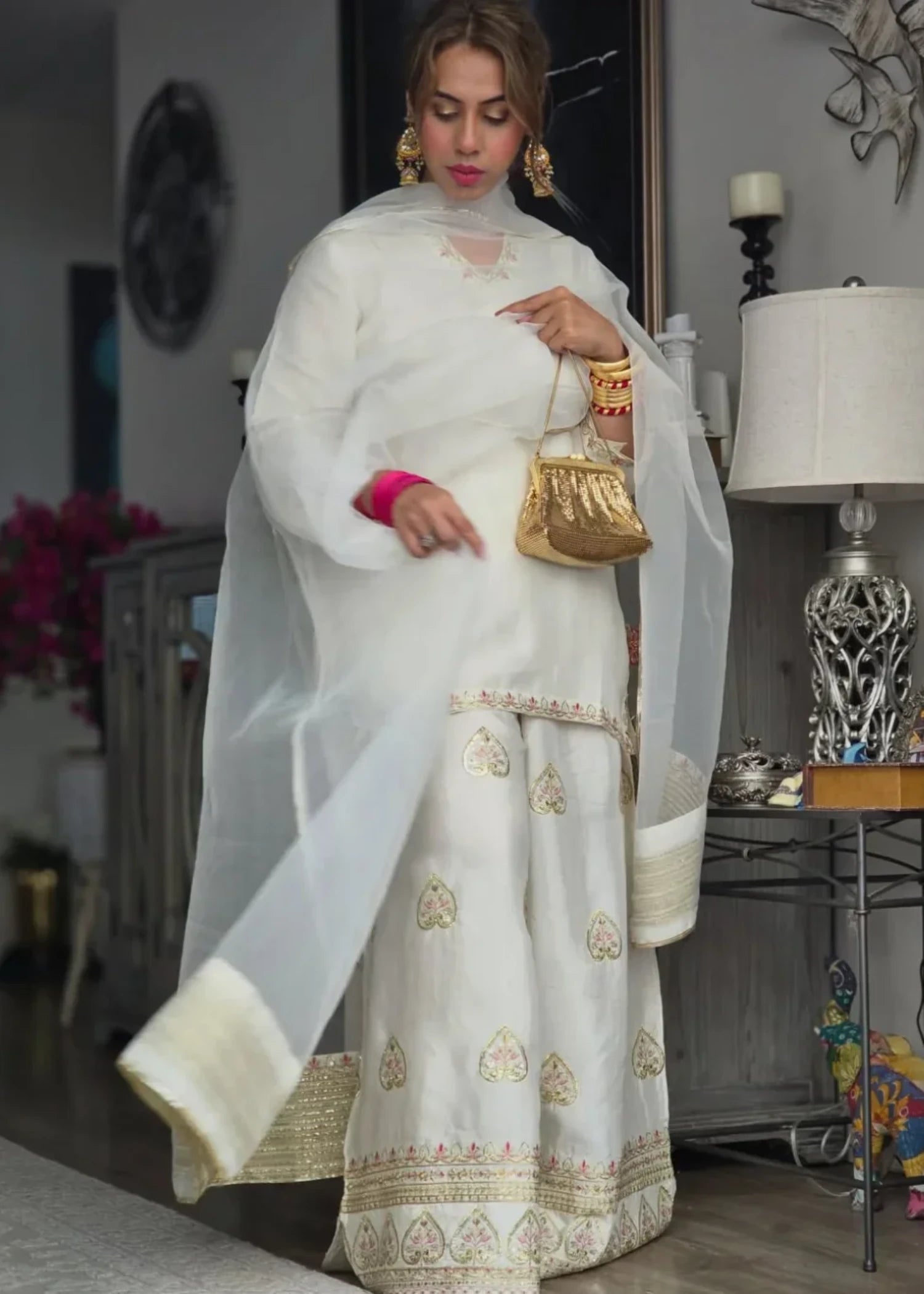 raw silk Kurta Set in Ivory