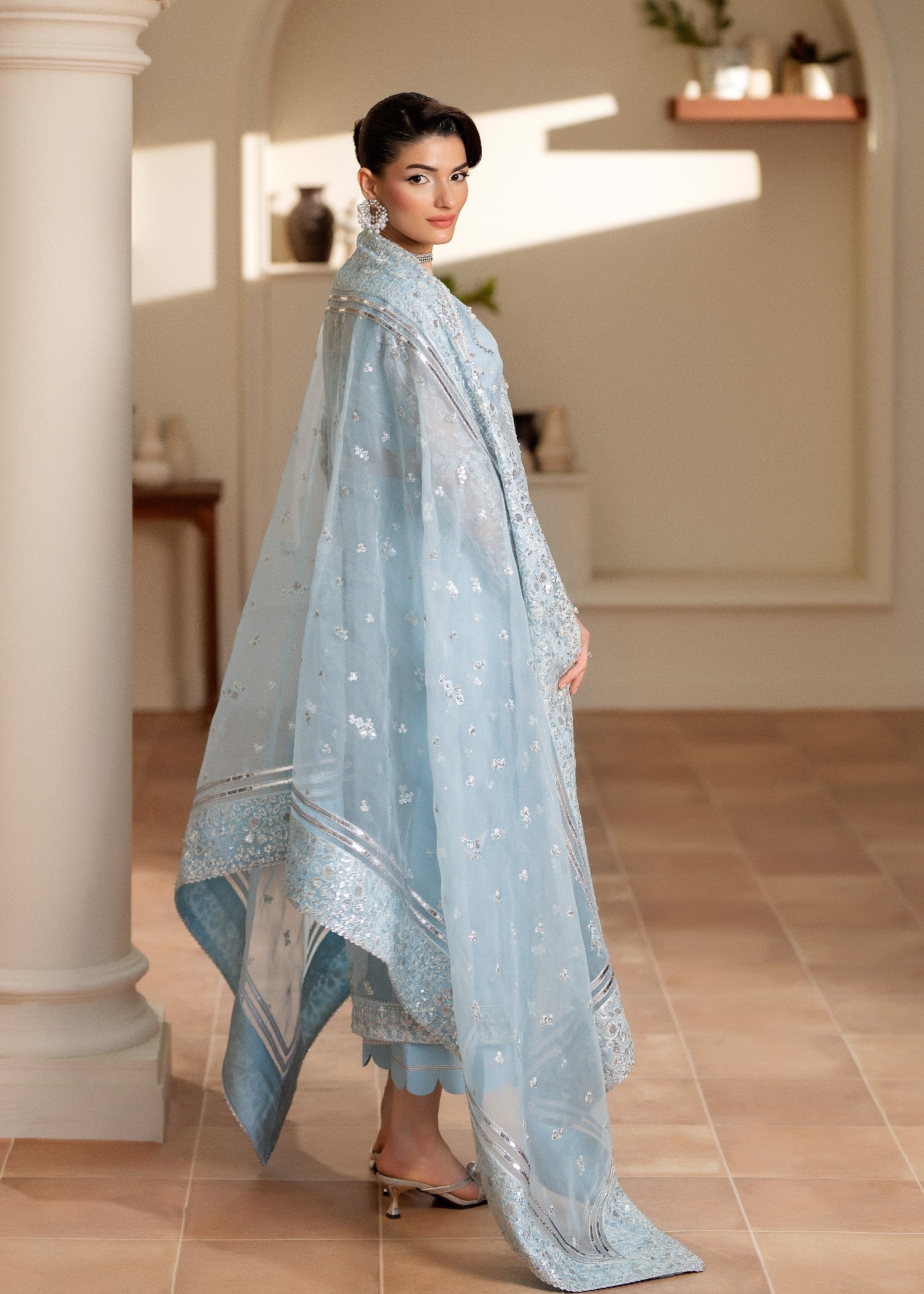 organza Kurta Set in Ice blue
