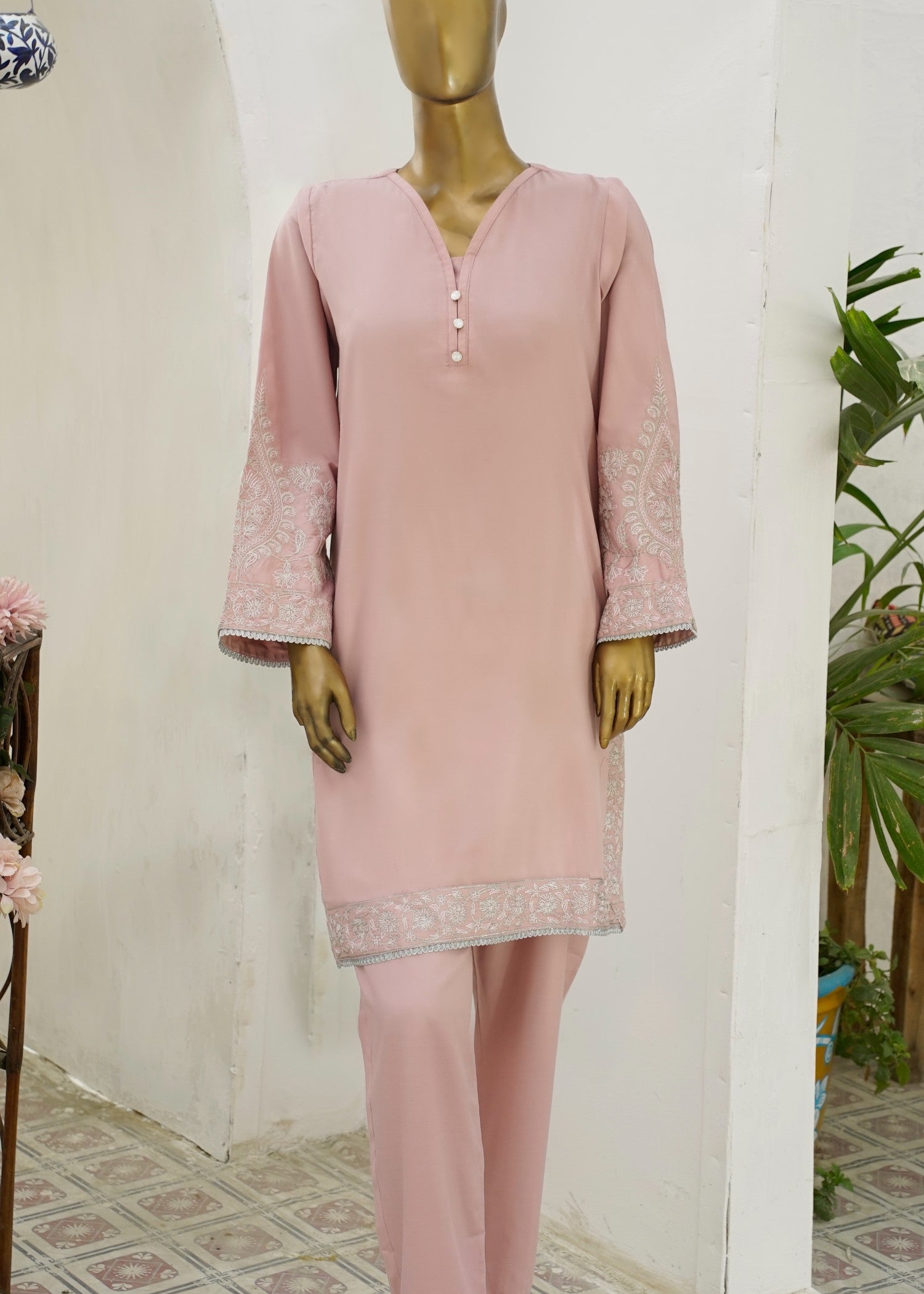 poly viscose Kurta Set in Pink