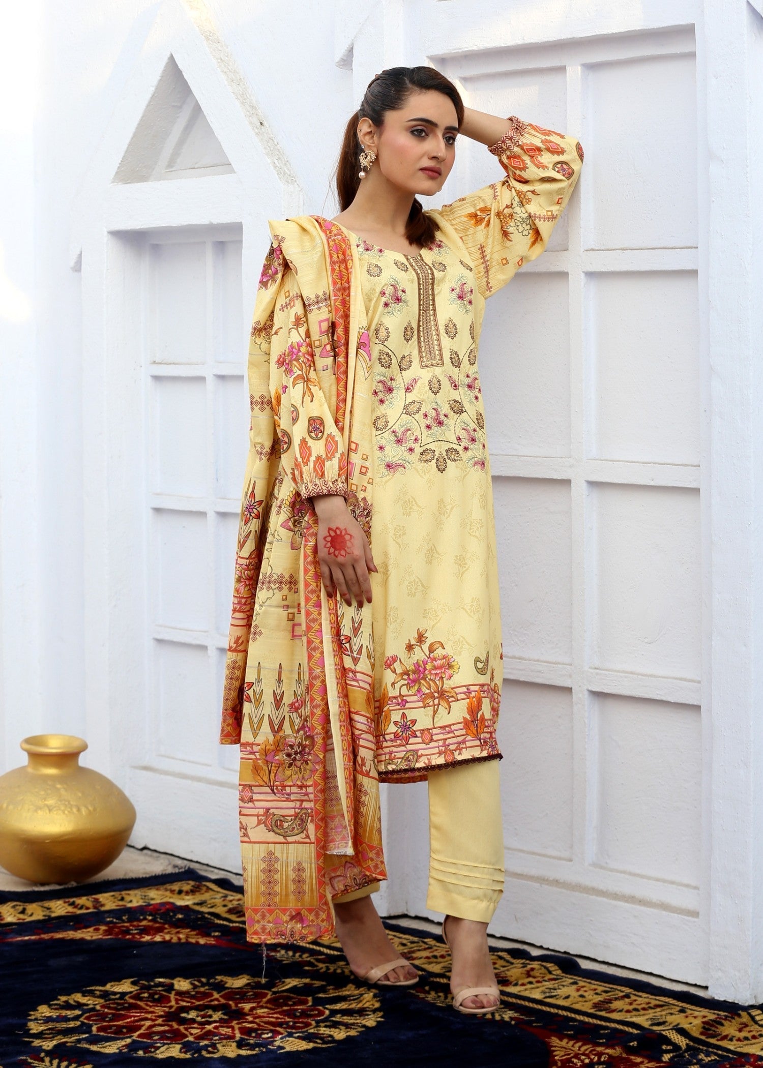 karandi Unstitched in Yellow