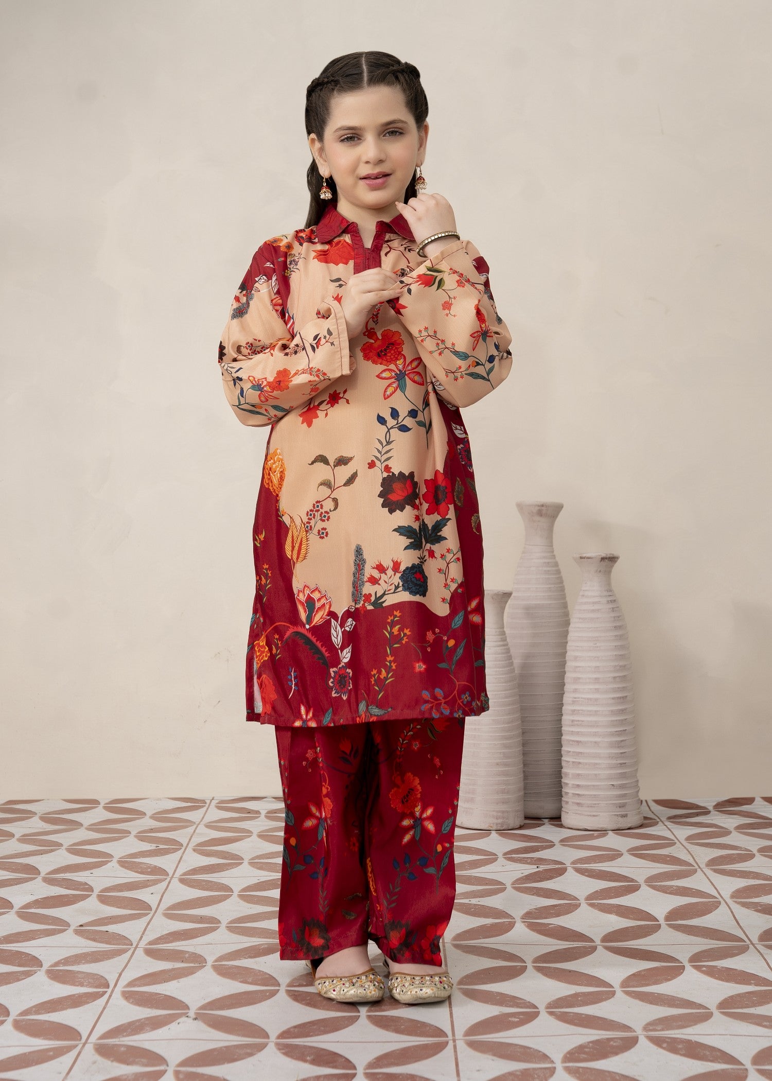 poly lawn Kurta Set in Macaroni and cheese