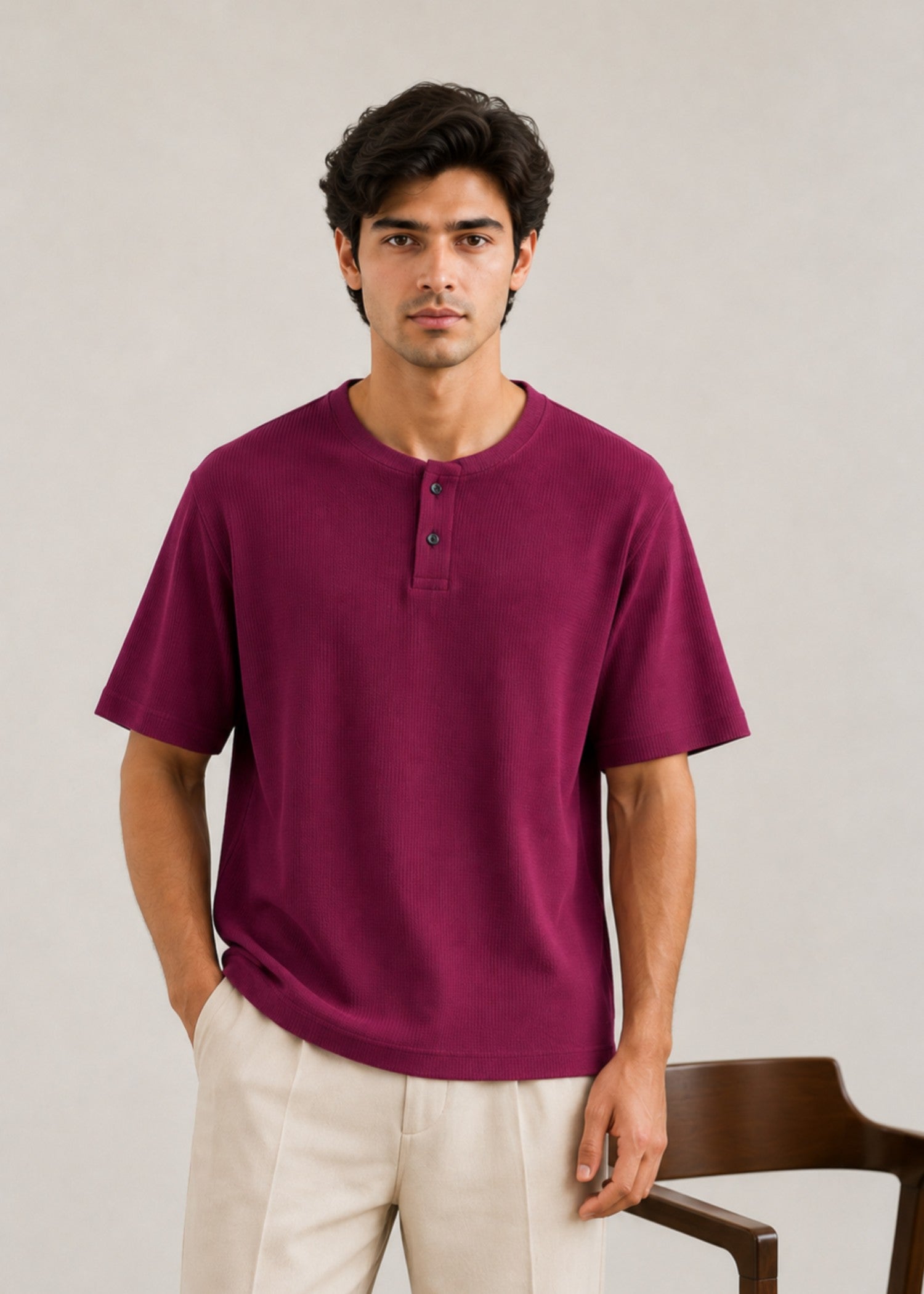 cotton T Shirt in Burgundy