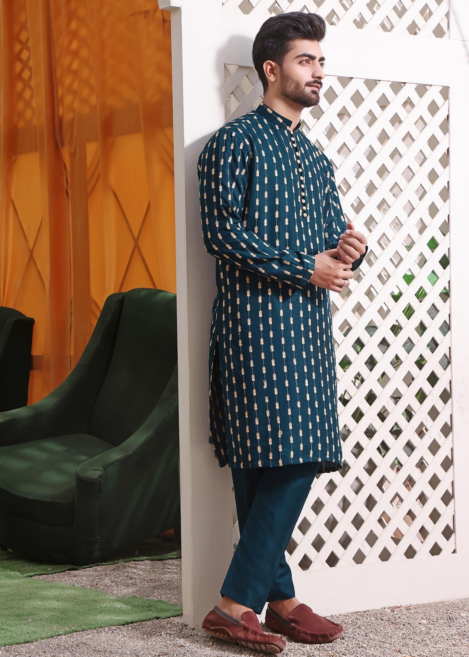 raw silk Kurta Set in Dark green