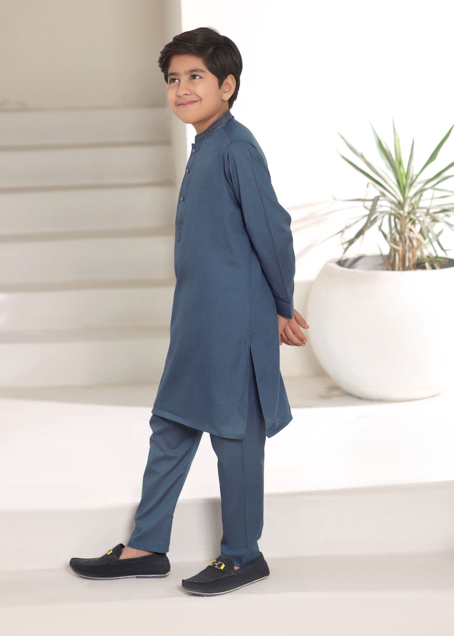 wash & wear Kurta Set in Steel blue