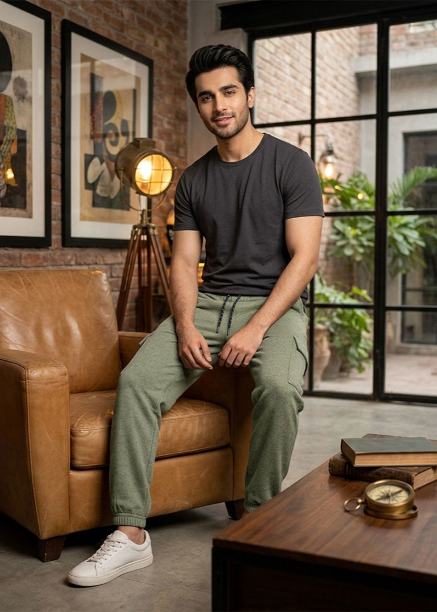 fleece Jogger Pants in Olive green