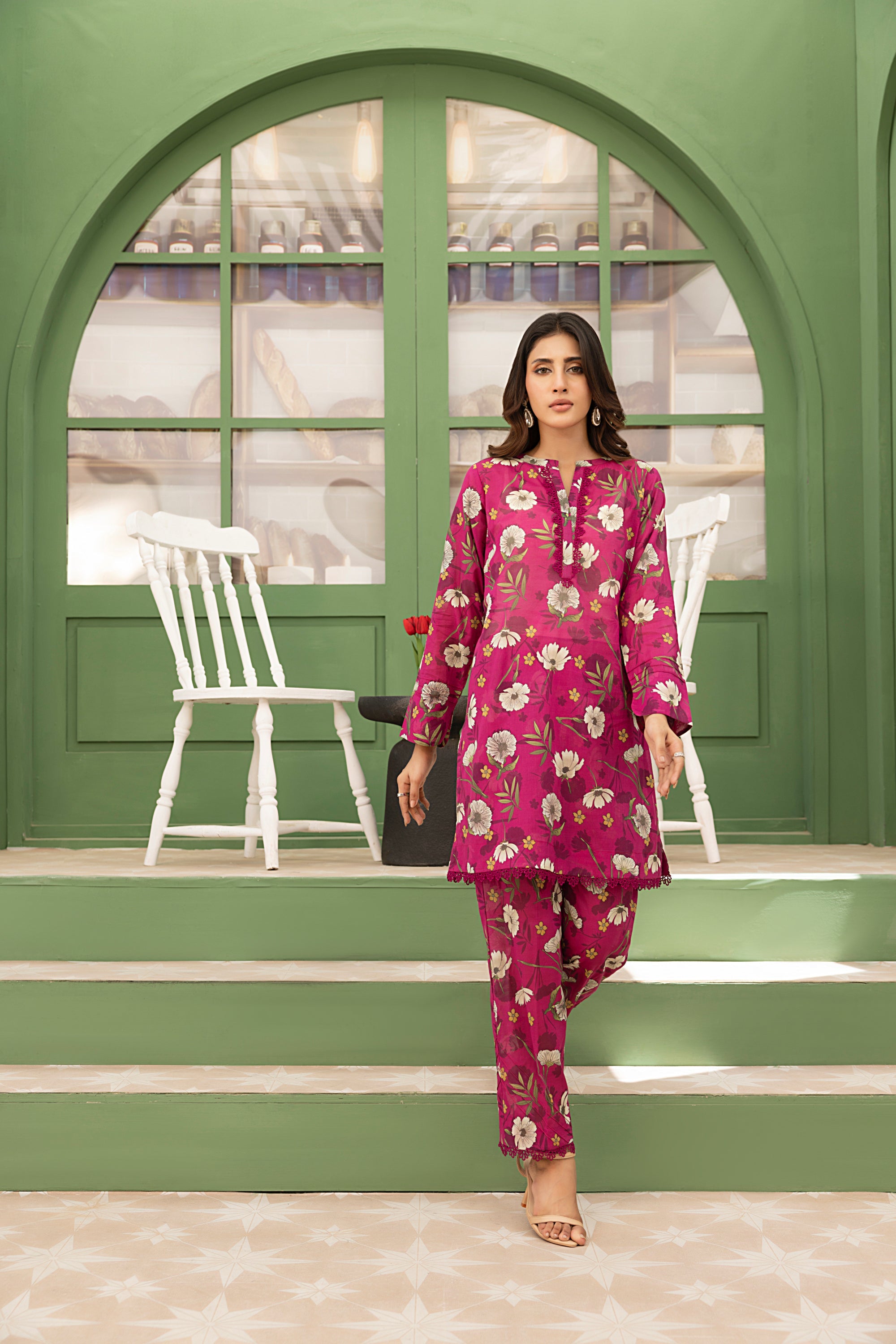 lawn Co Ord Sets in Hot pink red
