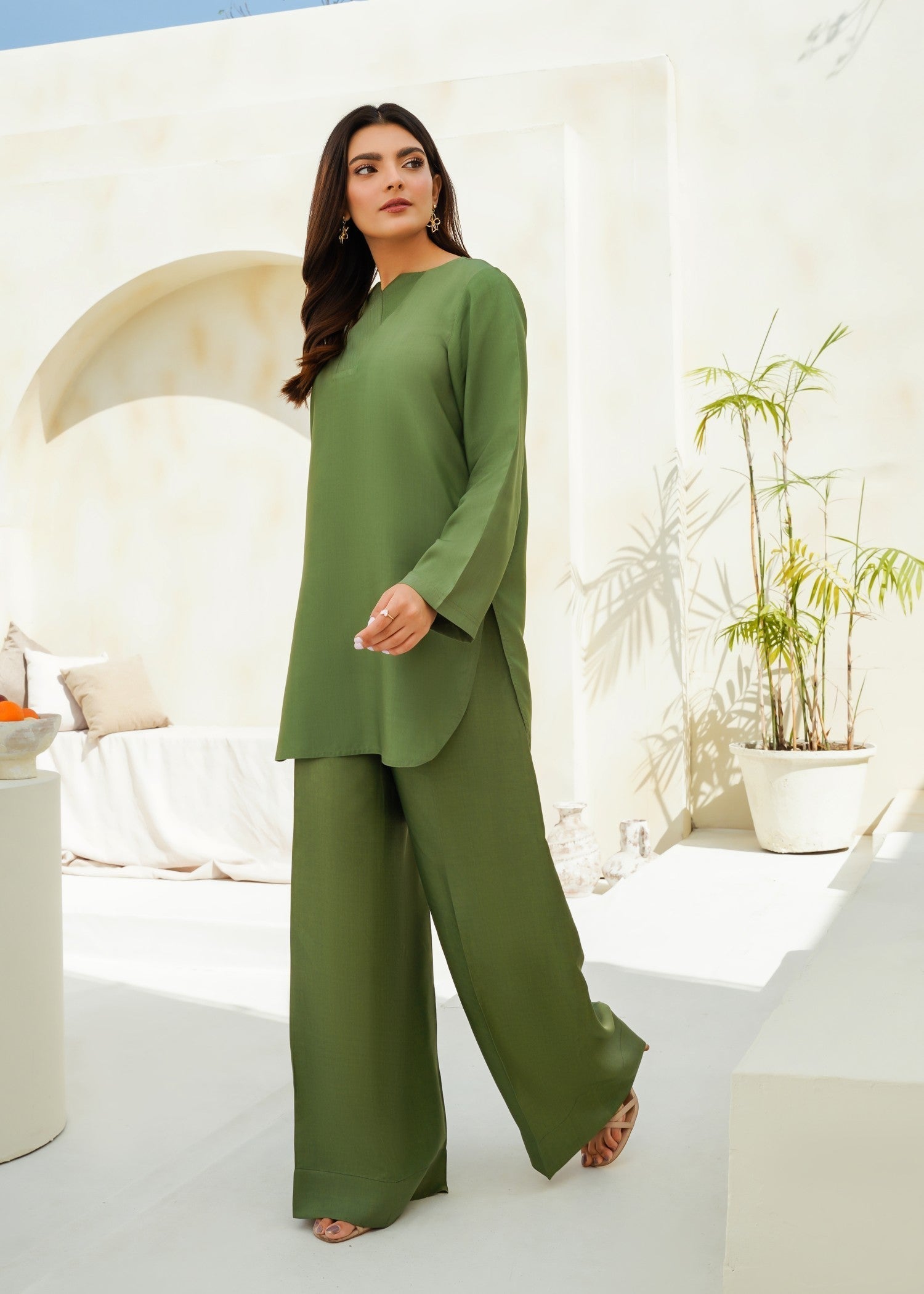 cotton silk Co ord Sets in Olive green