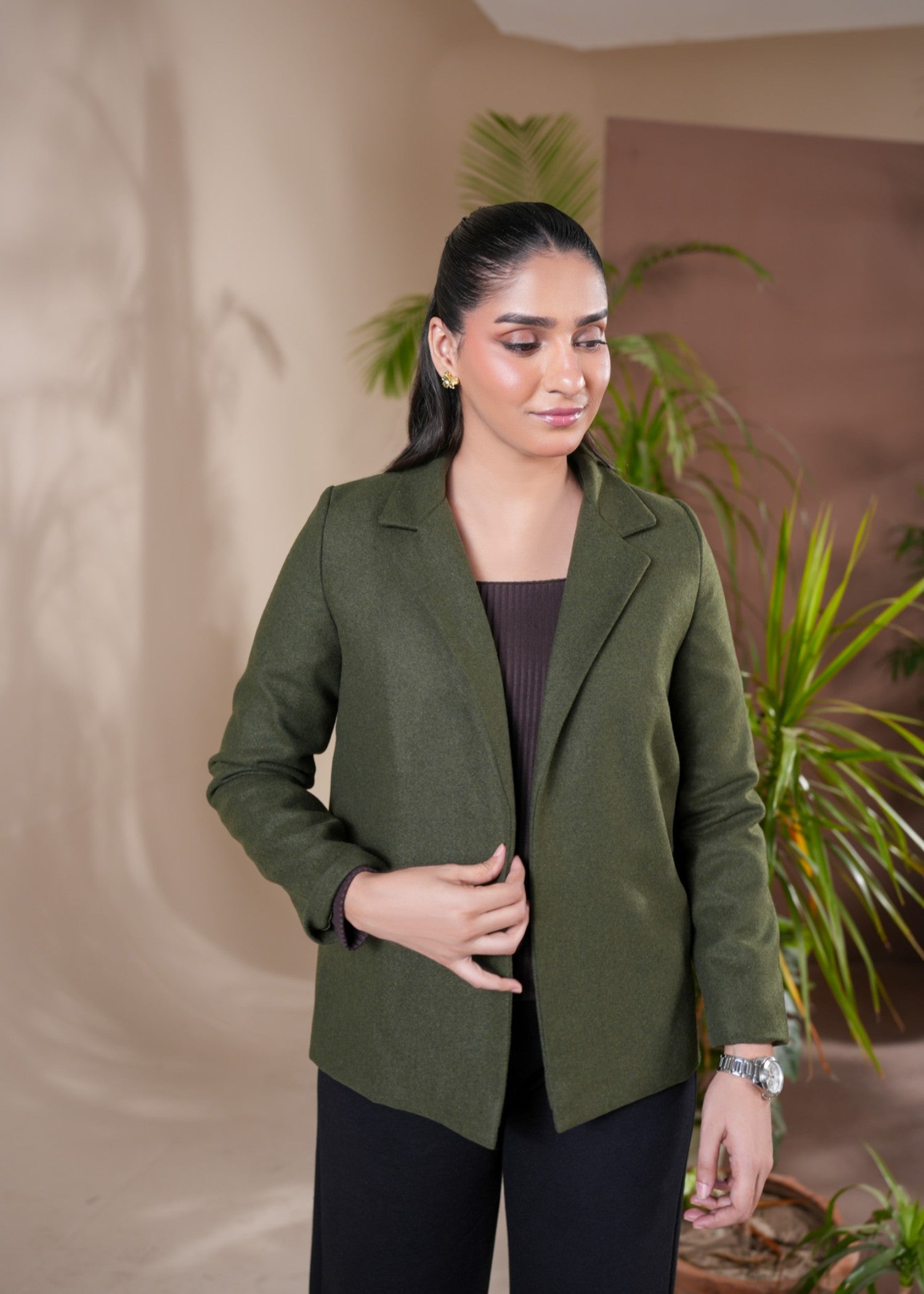 wool Coat in Olive green