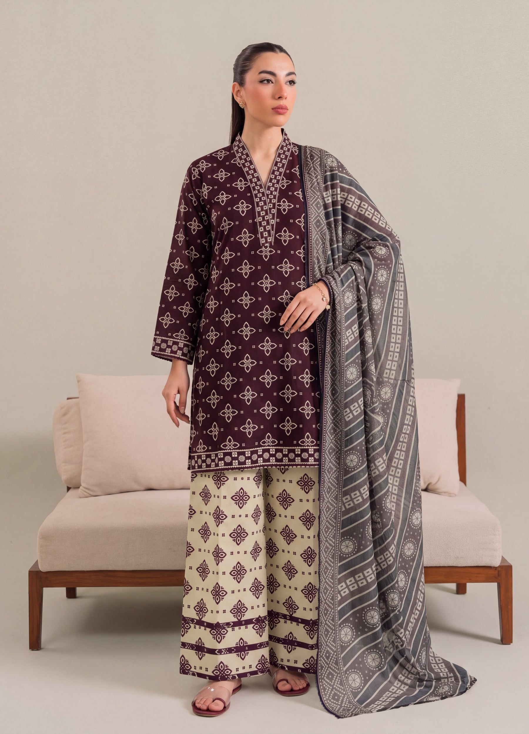 poly silk Kurta Set in Burgundy