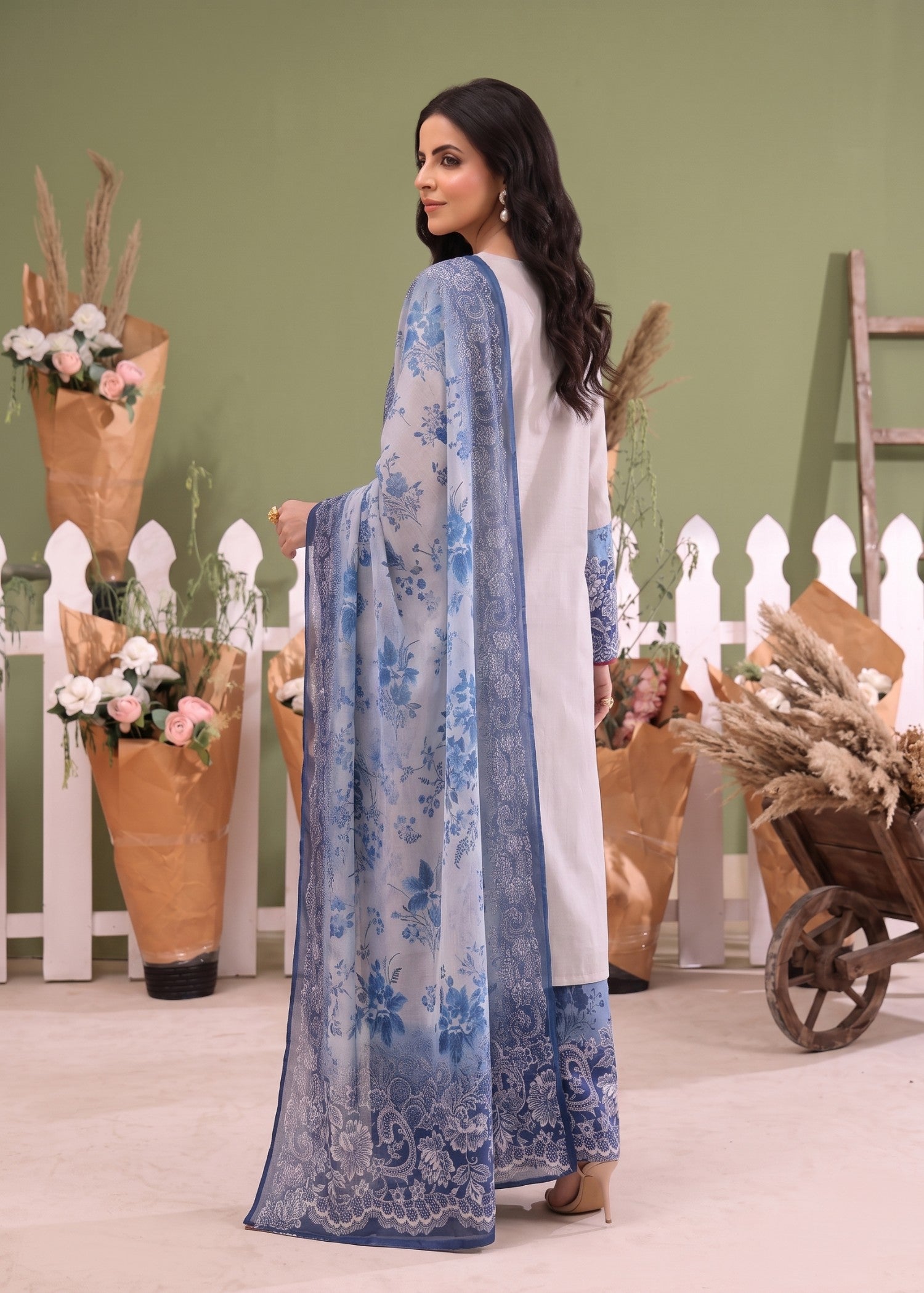 lawn Kurta Set in Periwinkle, steel blue