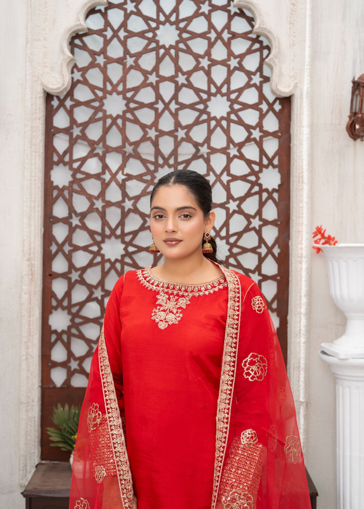raw silk Kurta Set in Blood red