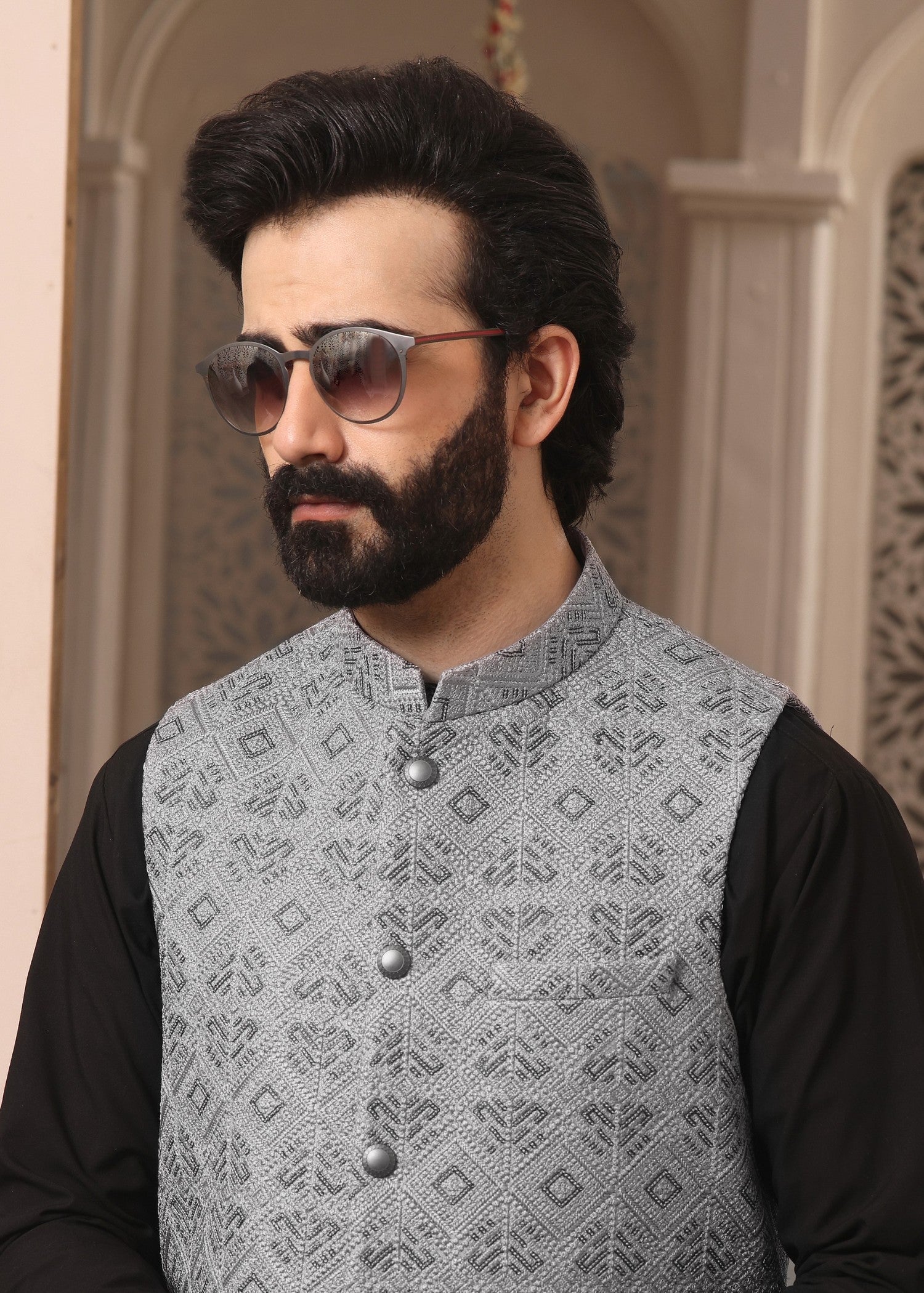 raw silk Waistcoat in Steal grey