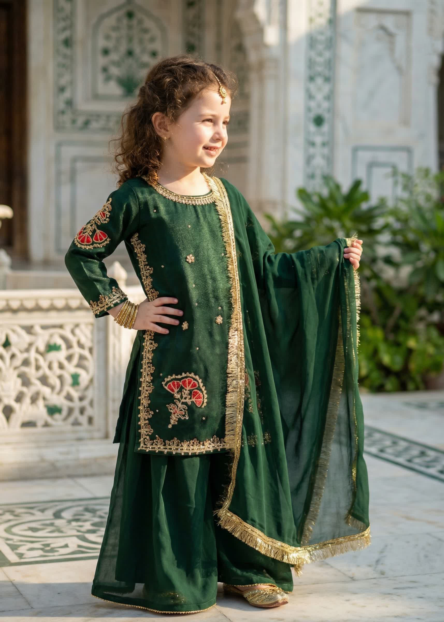 chiffon Sharara in Bottle green