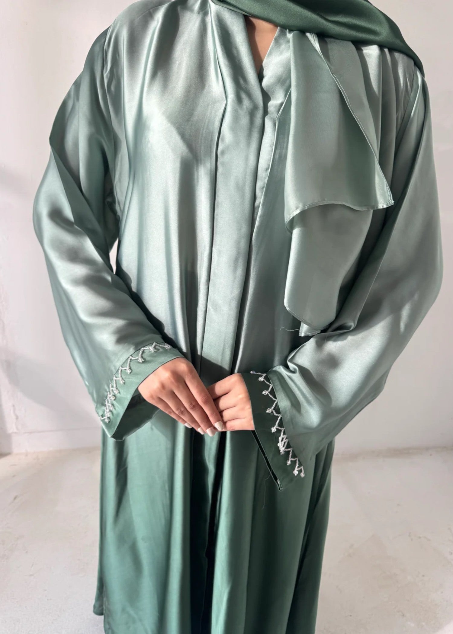 silk Abaya in Pine green