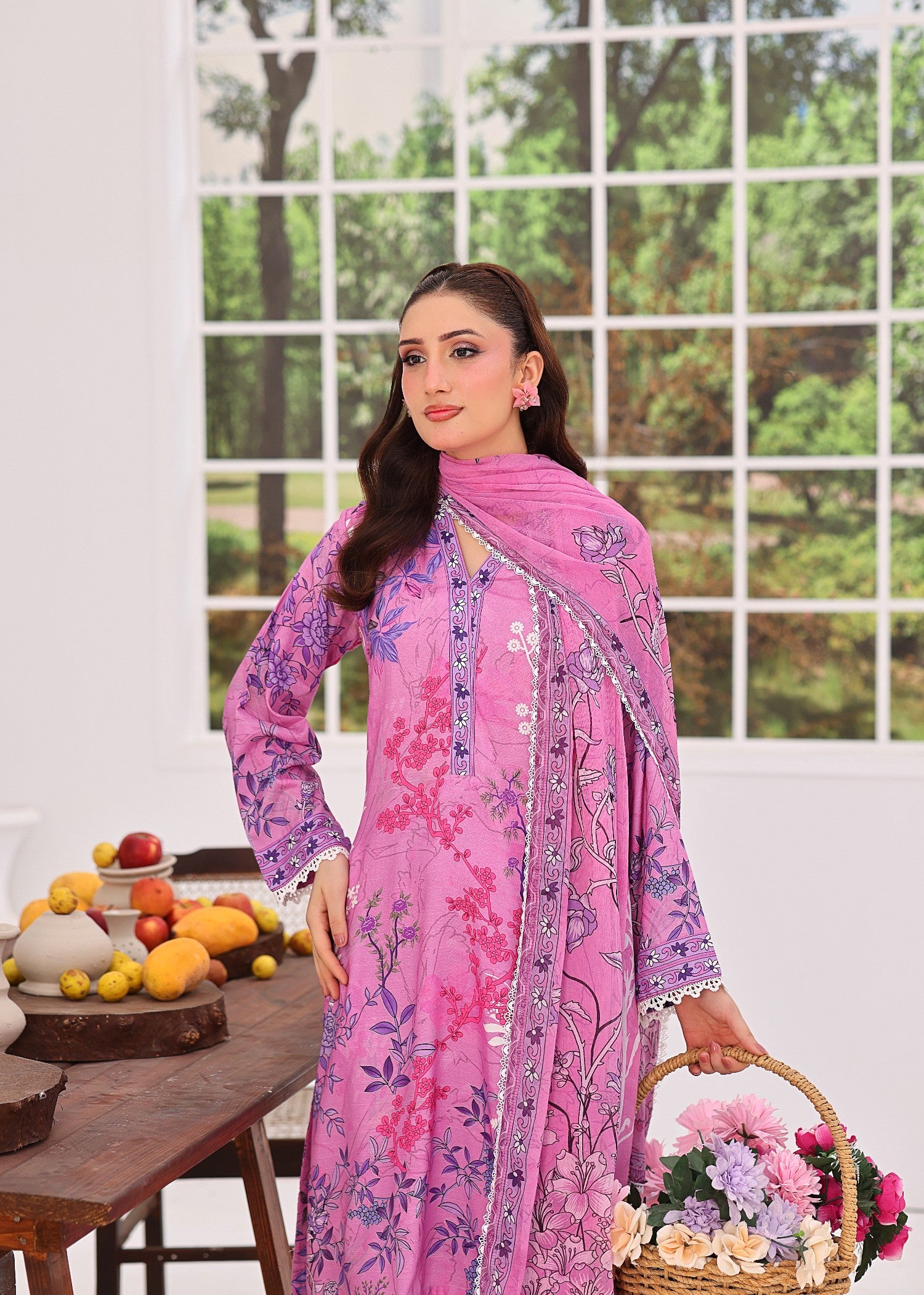 viscose raw silk Kurta Set in Pink