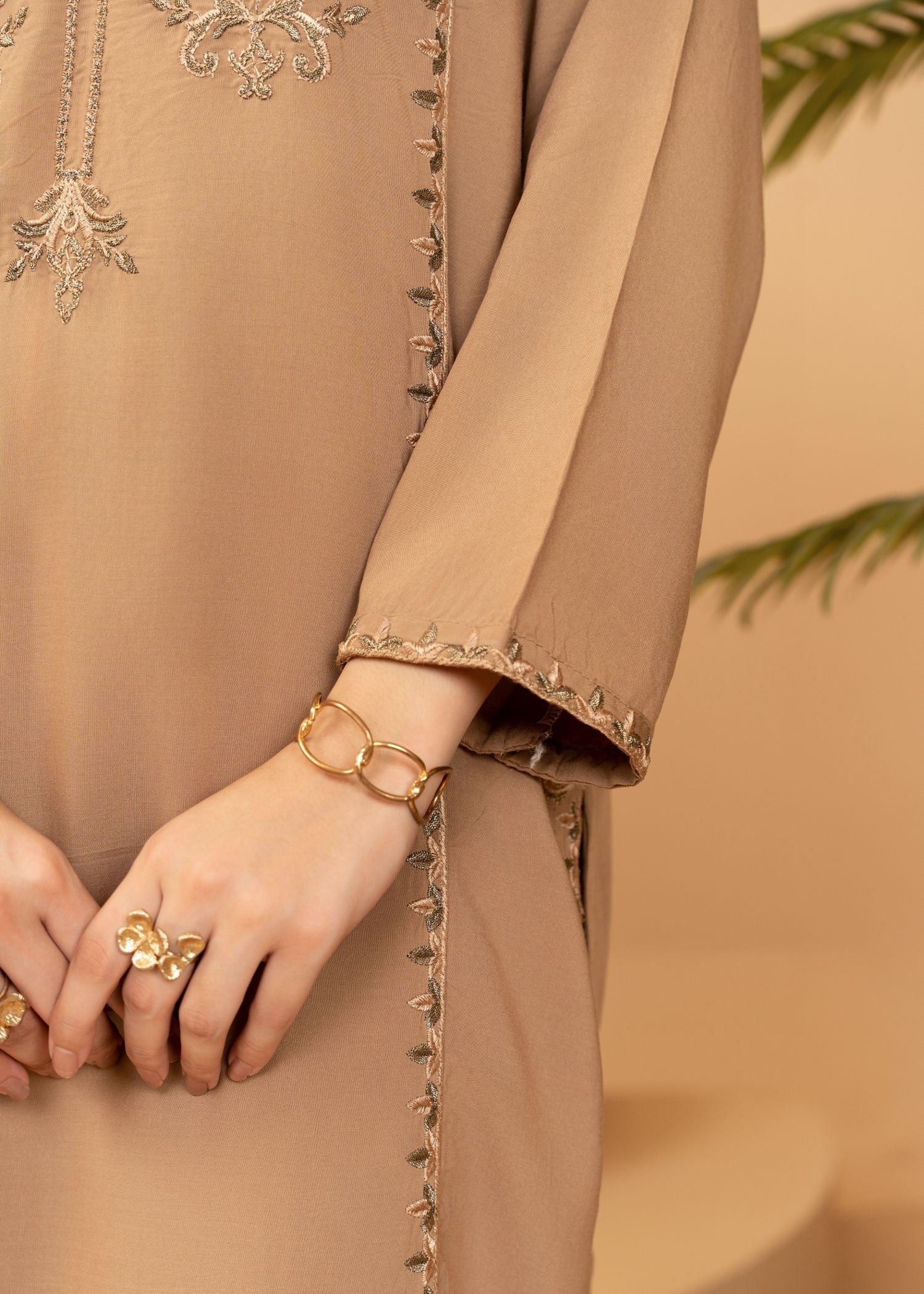 linen Kurta Set in Tan brown