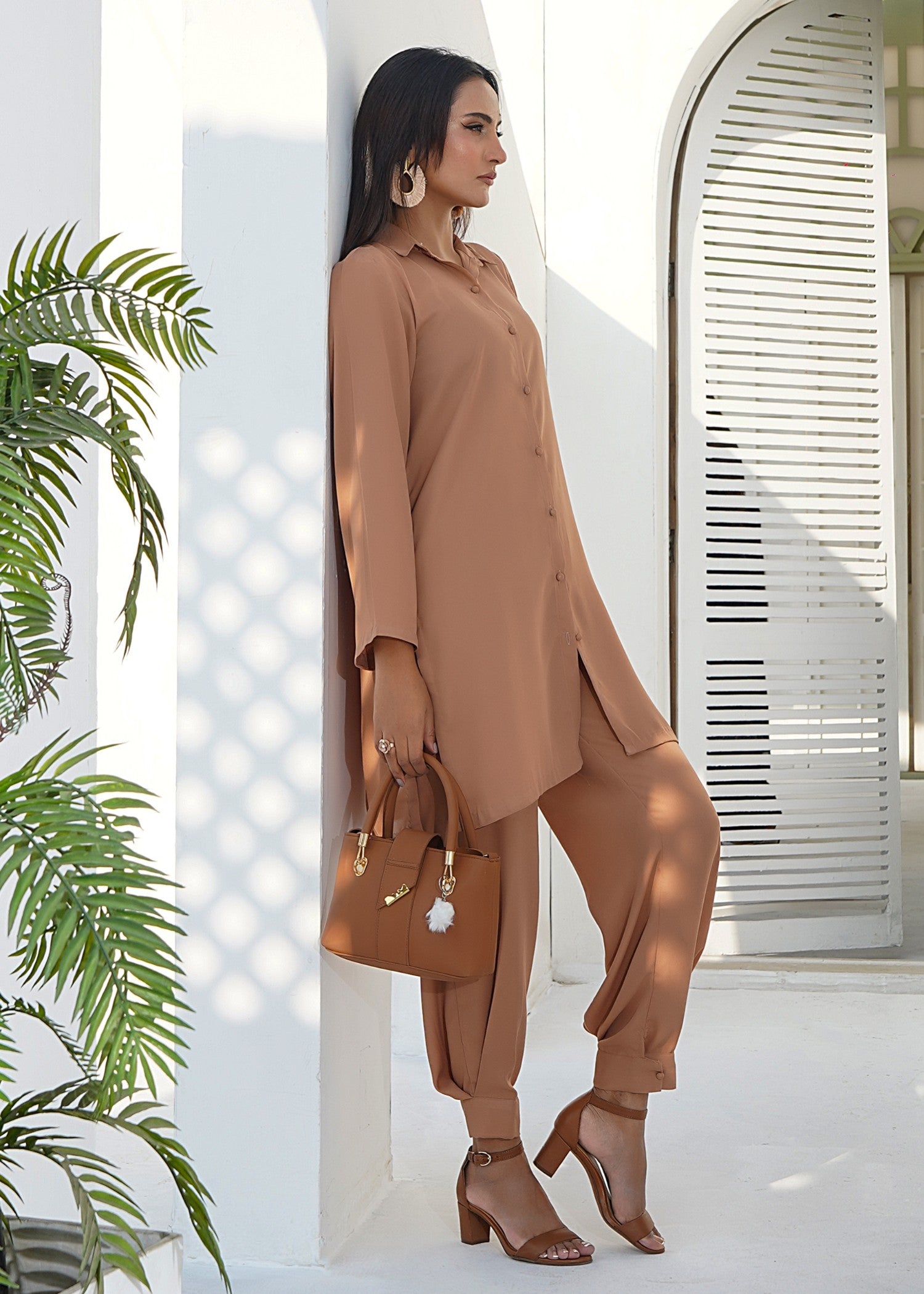 silk georgette Co Ord Sets in Almond brown