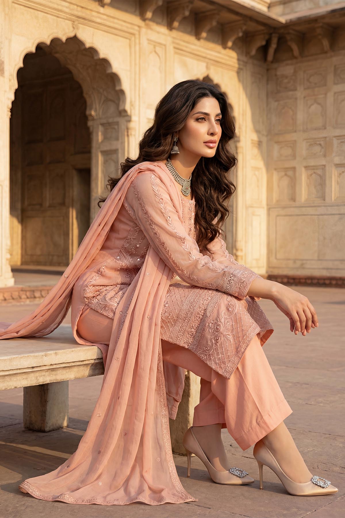 silk cotton net Kurta Set in Baby pink