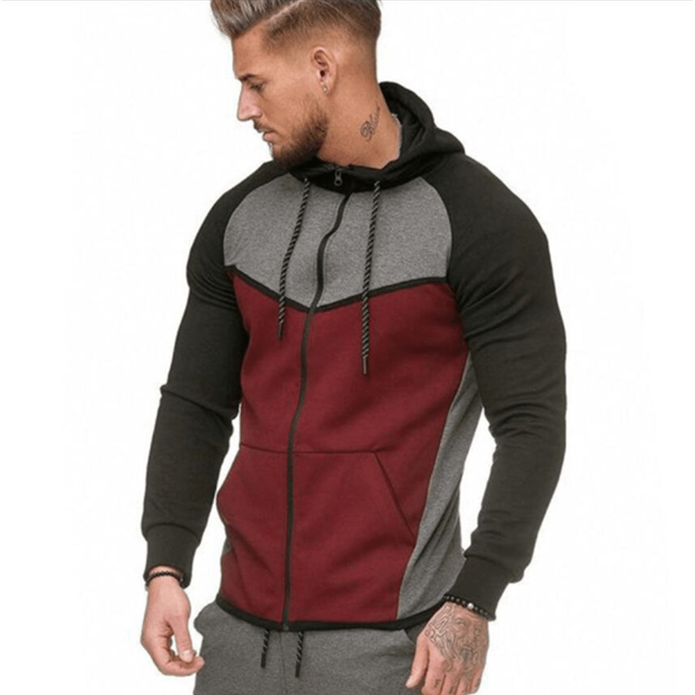 Men'S Colorblock Fitness Sports Cardigan Sweater Hoodie Top