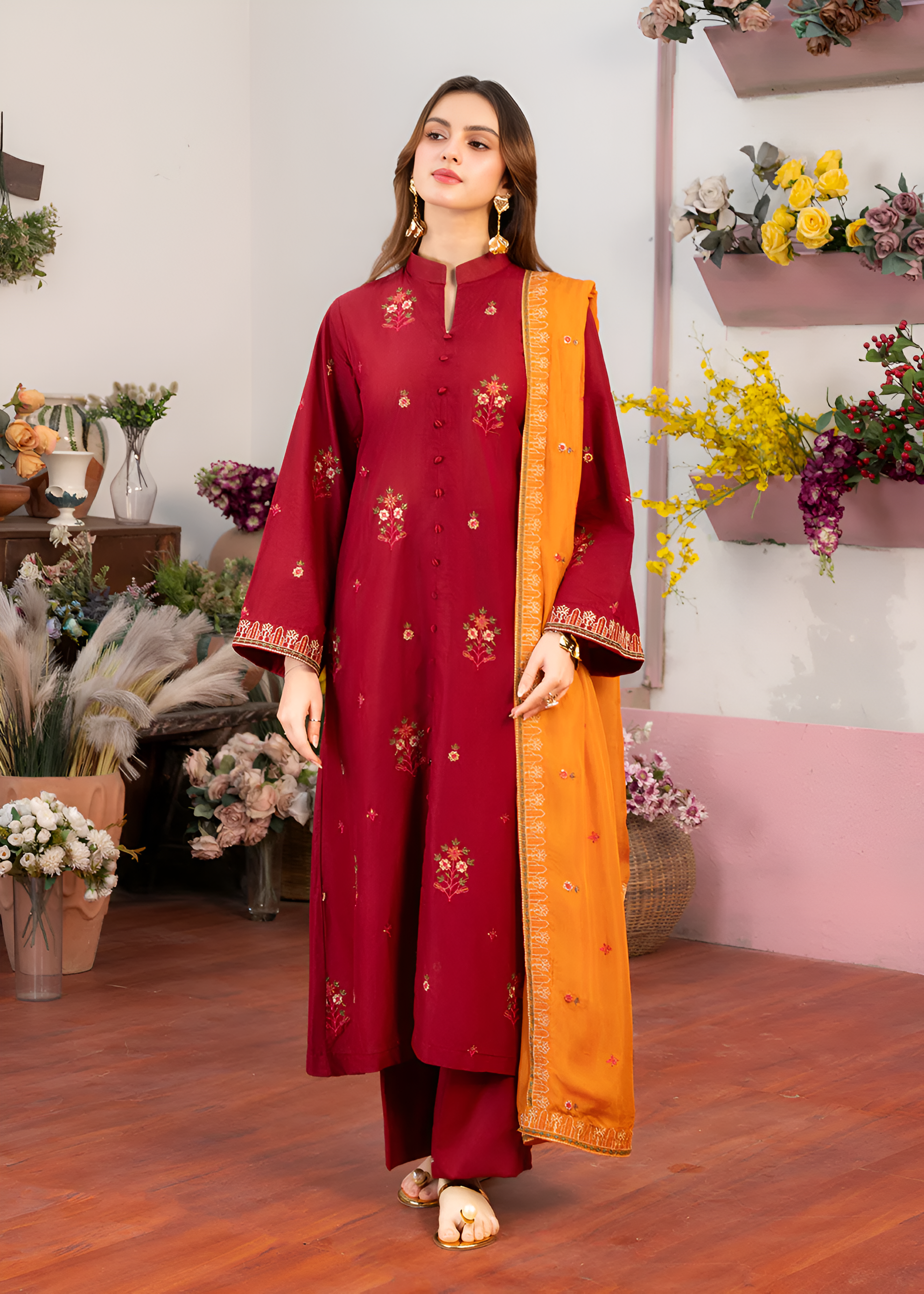 lawn Pishwas in Maroon