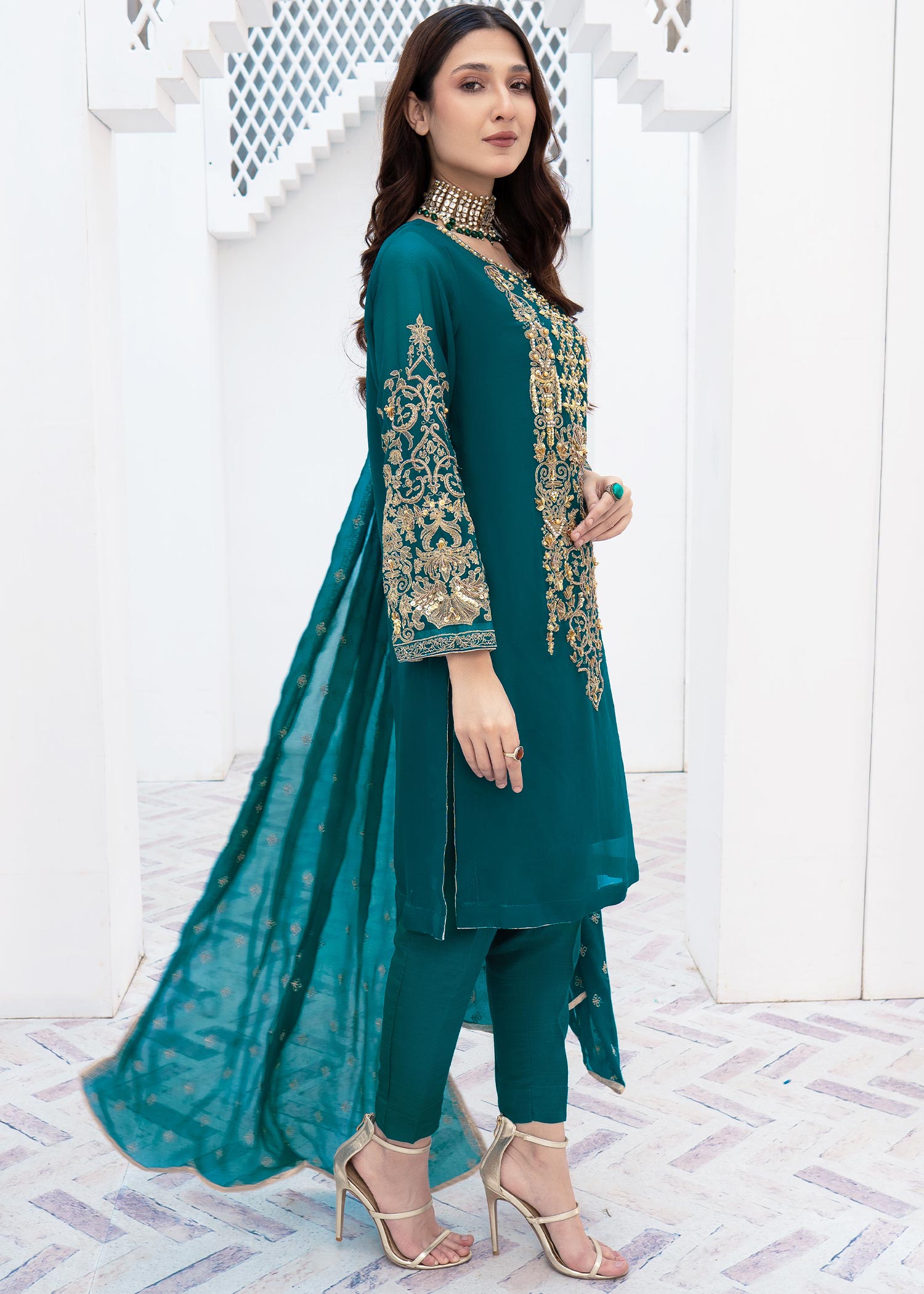 chiffon Unstitched in Teal