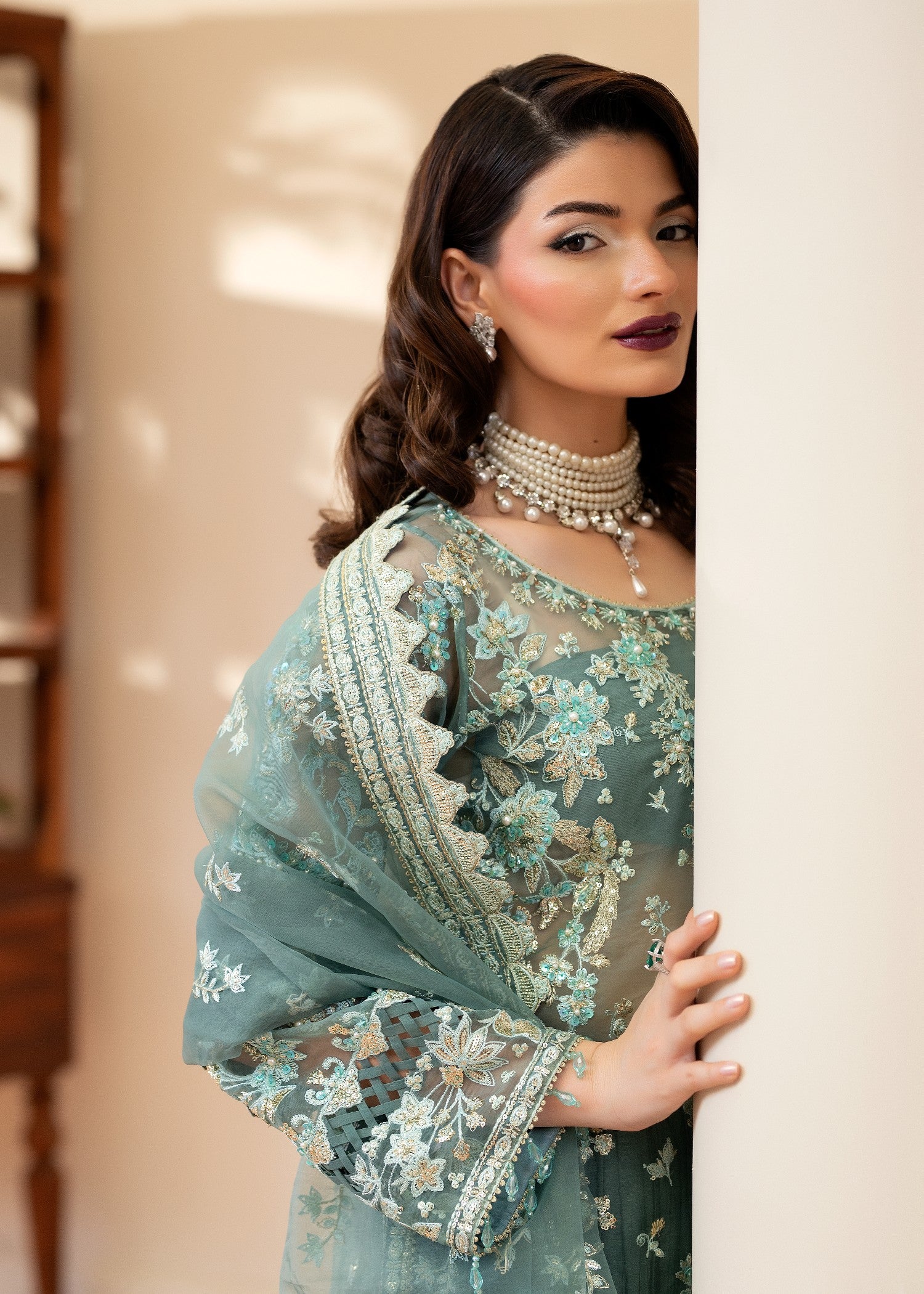 organza Sharara in Sea green