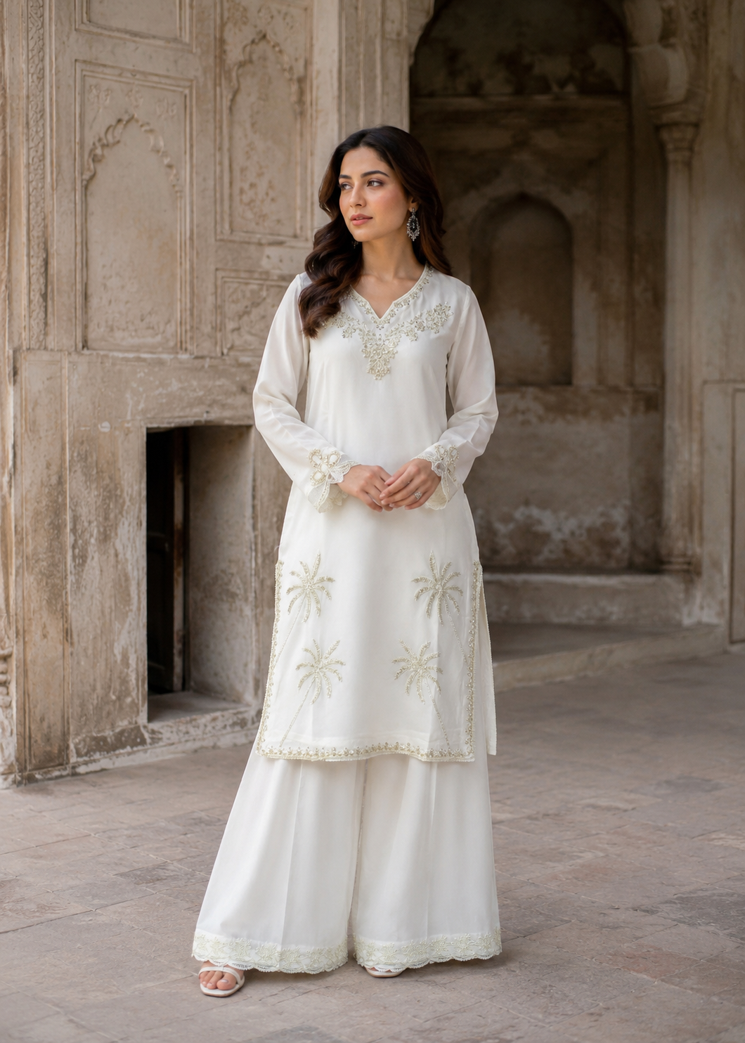 cotton krandi Kurta Set in Ivory