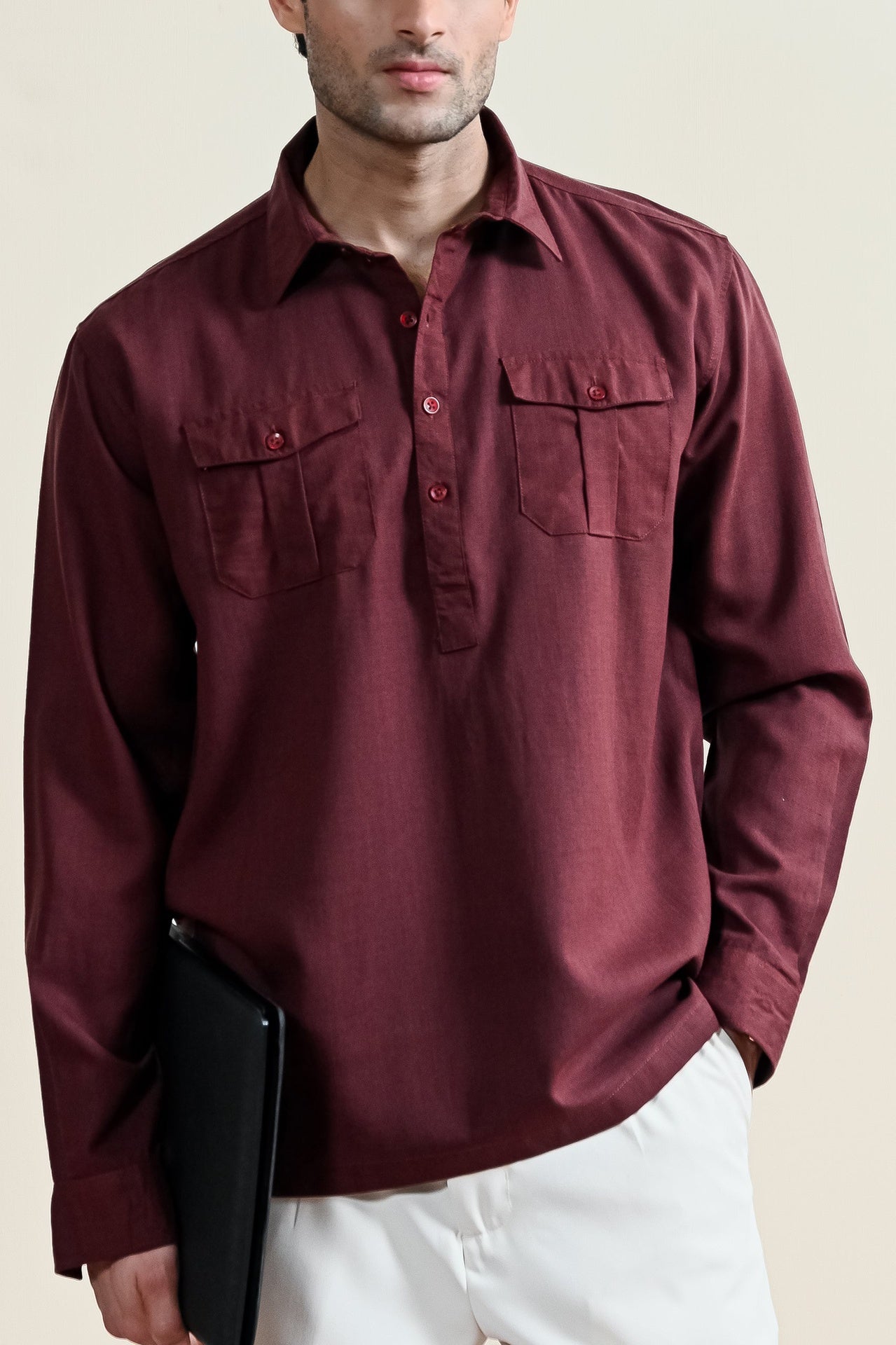 blended linen Casual Shirt in Maroon