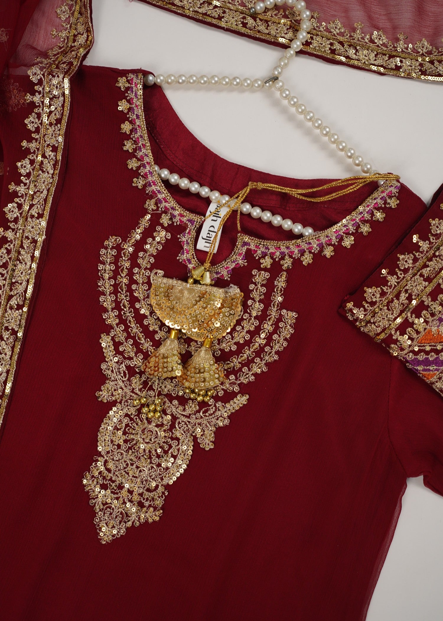 chiffon Kurta Set in Deep carmine
