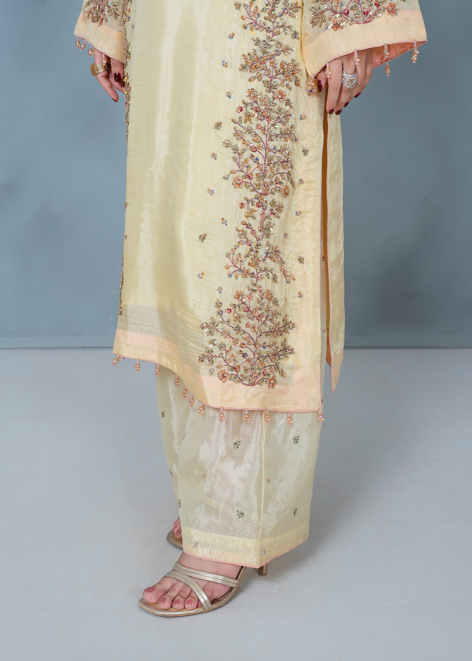 tissue silk Kurta Set in Lemon
