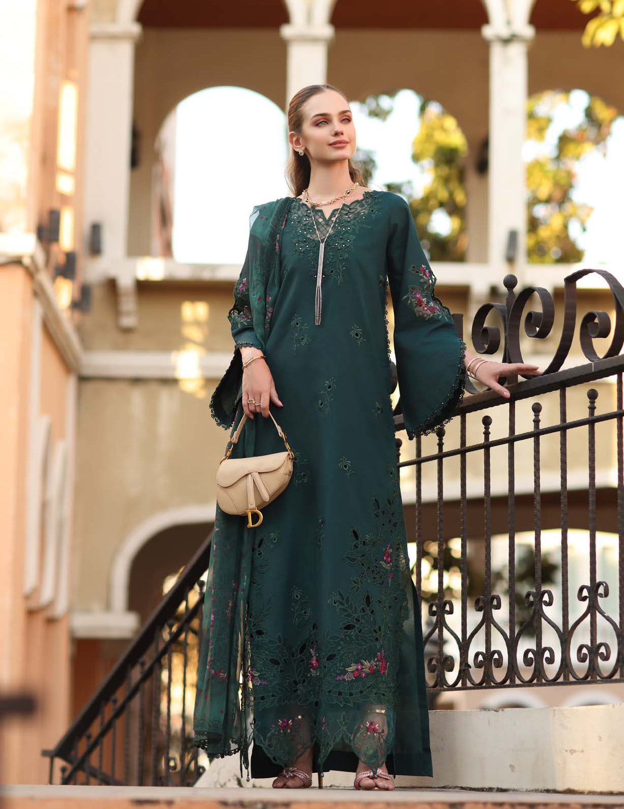 Noor Eid Luxe Printskhaas Lawn – D5 - A - Teal Grove