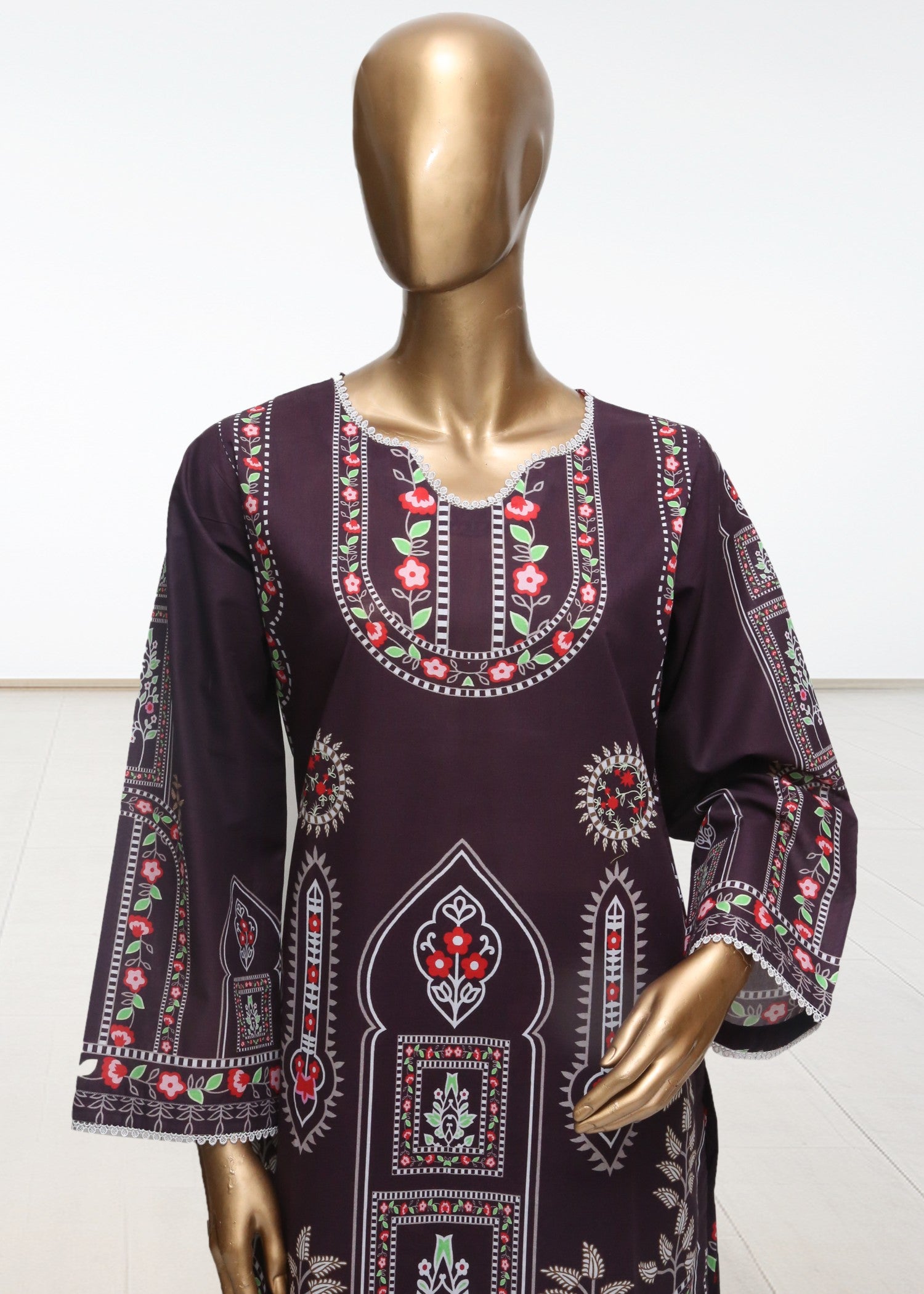 lawn Kurta Set in Espresso brown