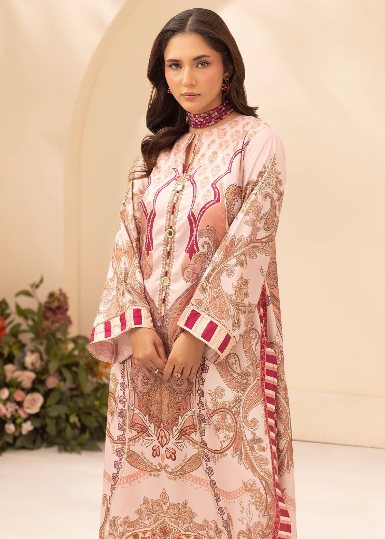raw silk Kaftan in Pink