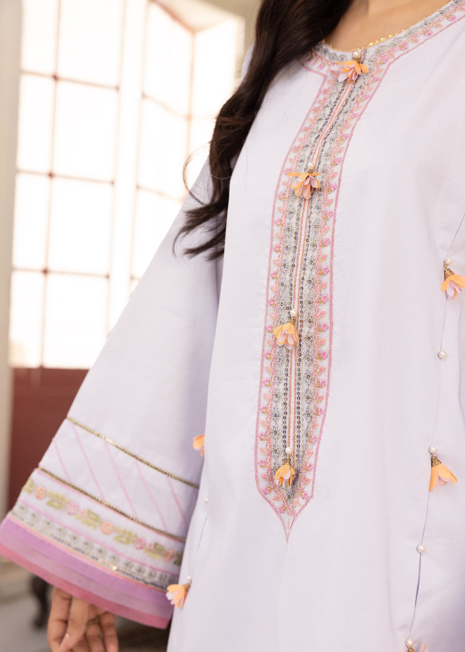 jacquard Kurta Set in Lilac
