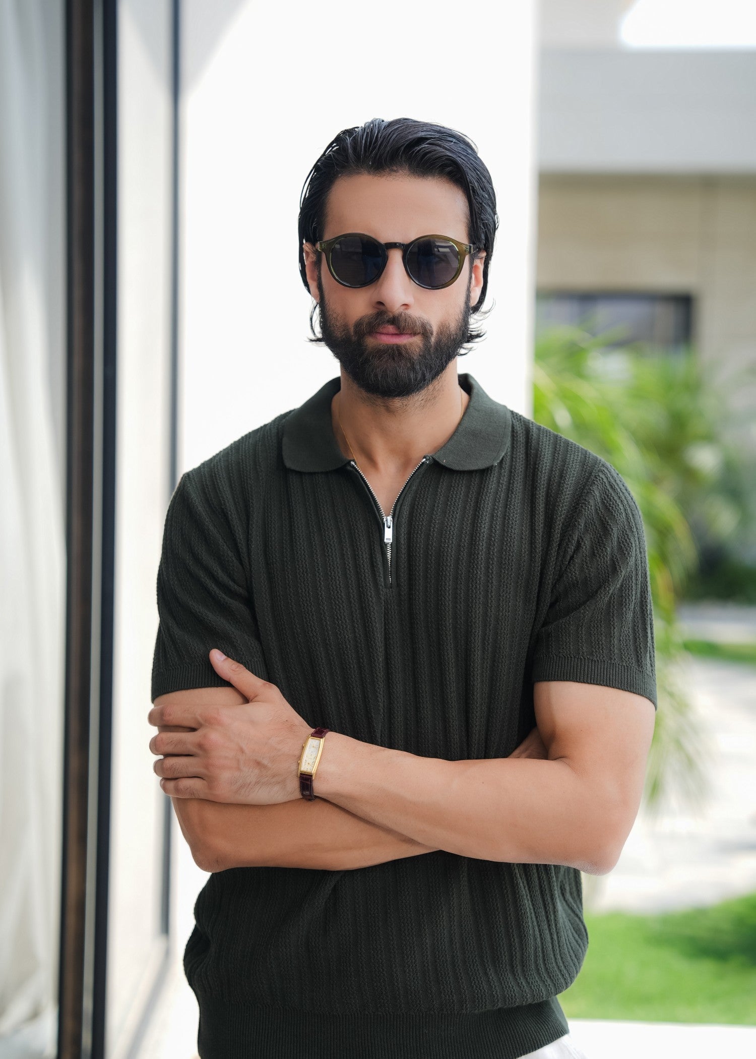 cotton Polo Shirt in Bottle green