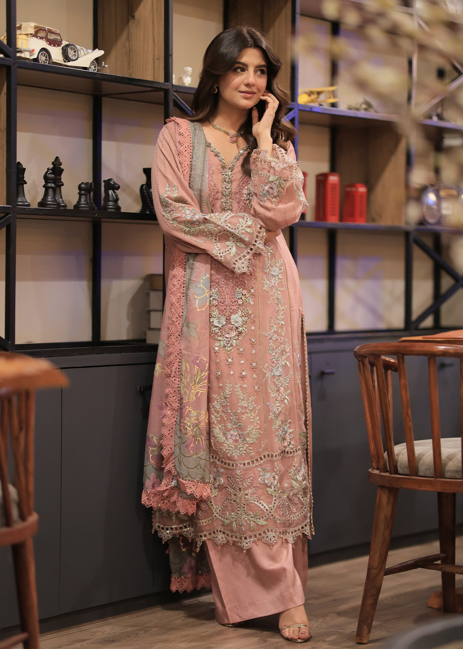 chiffon Kurta Set in Baby pink