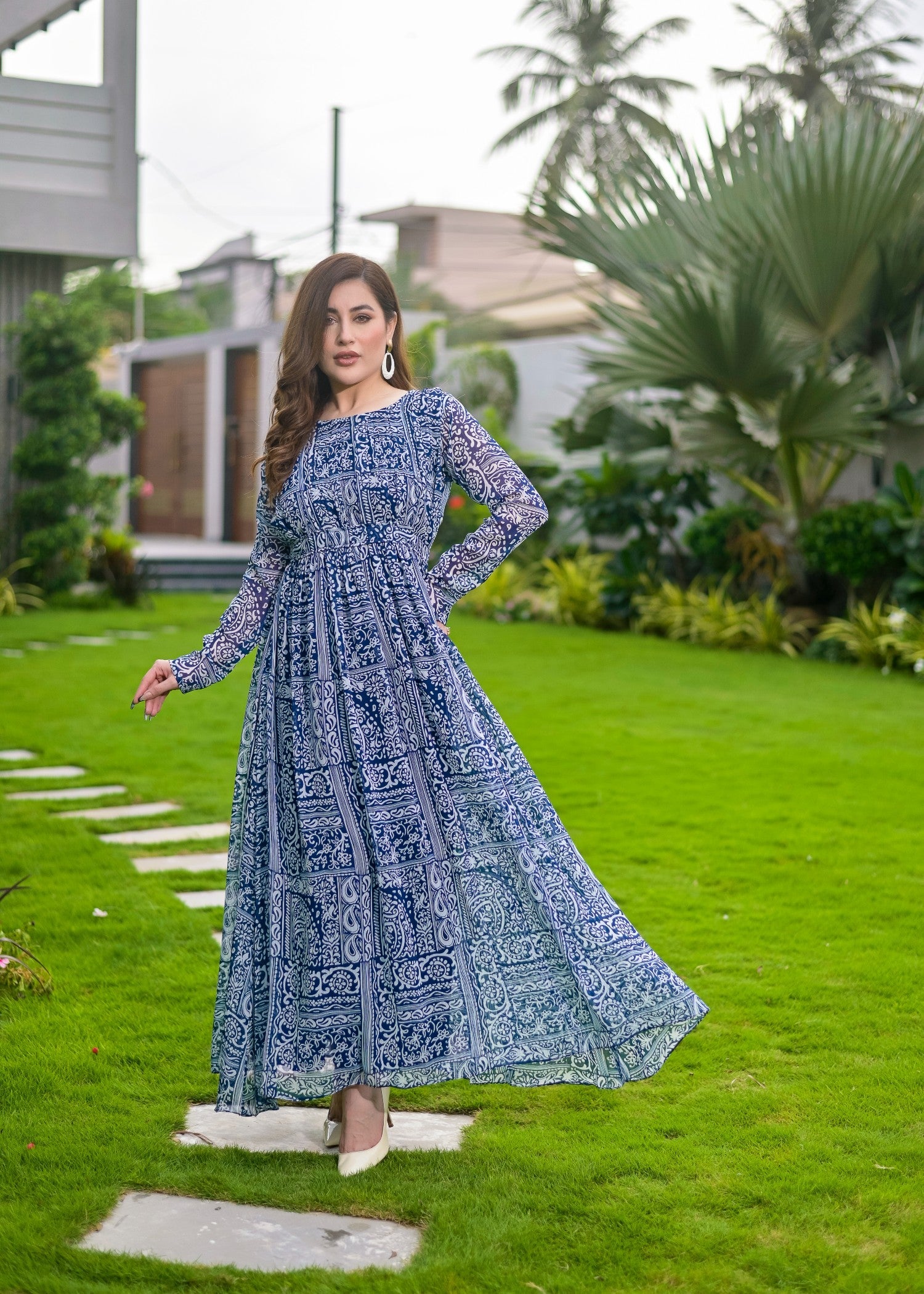 polyester chiffon Maxi in Navy blue