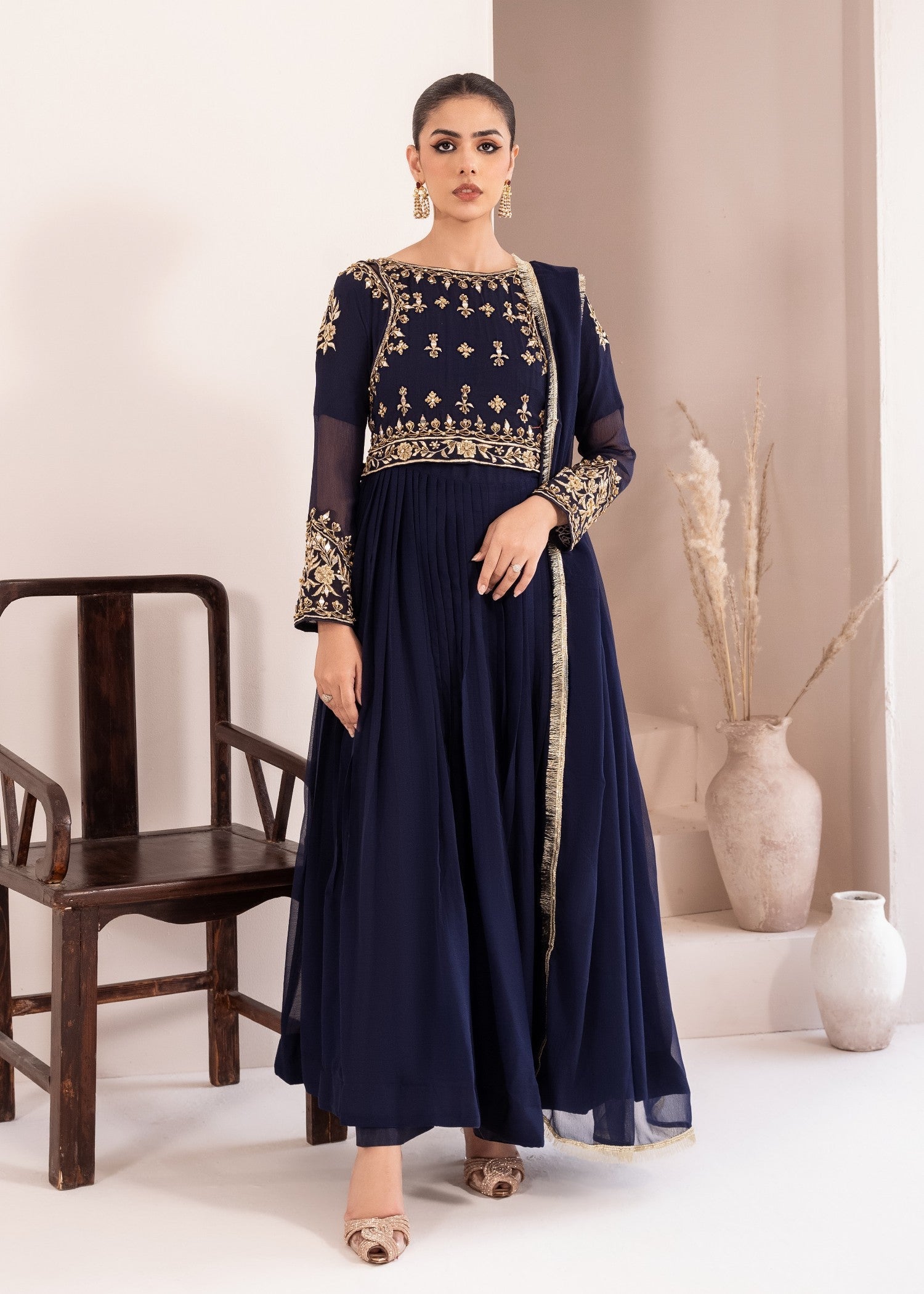 chiffon Maxi in Navy blue