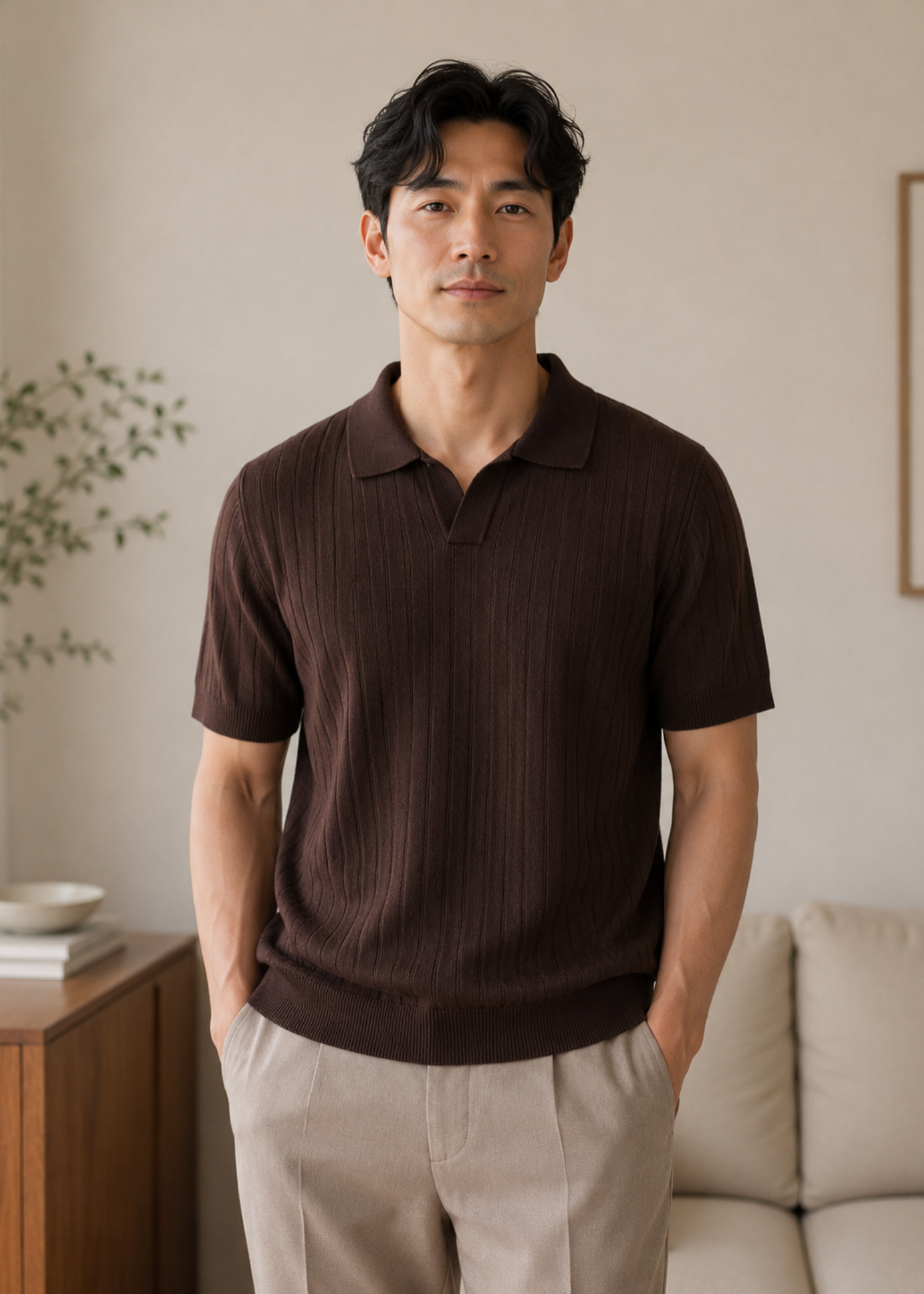 cotton jersey Polo Shirt in Chocolate brown