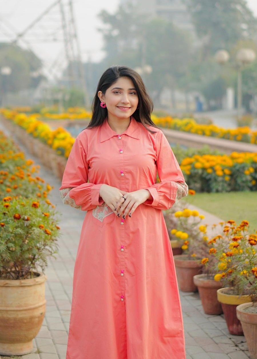 cambric Pishwas in Peach pink
