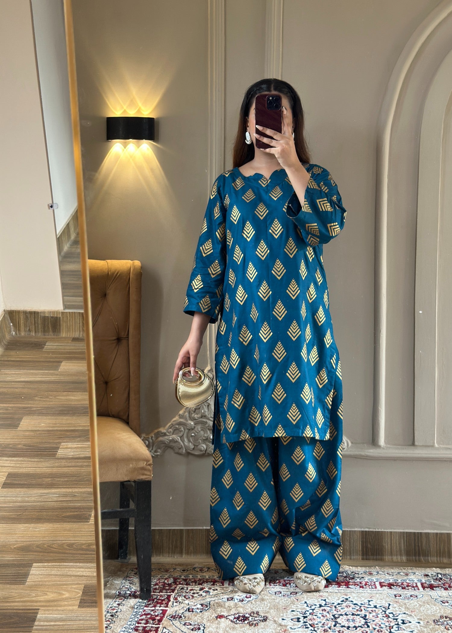 arabic lawn Co Ord Sets in Ocean blue